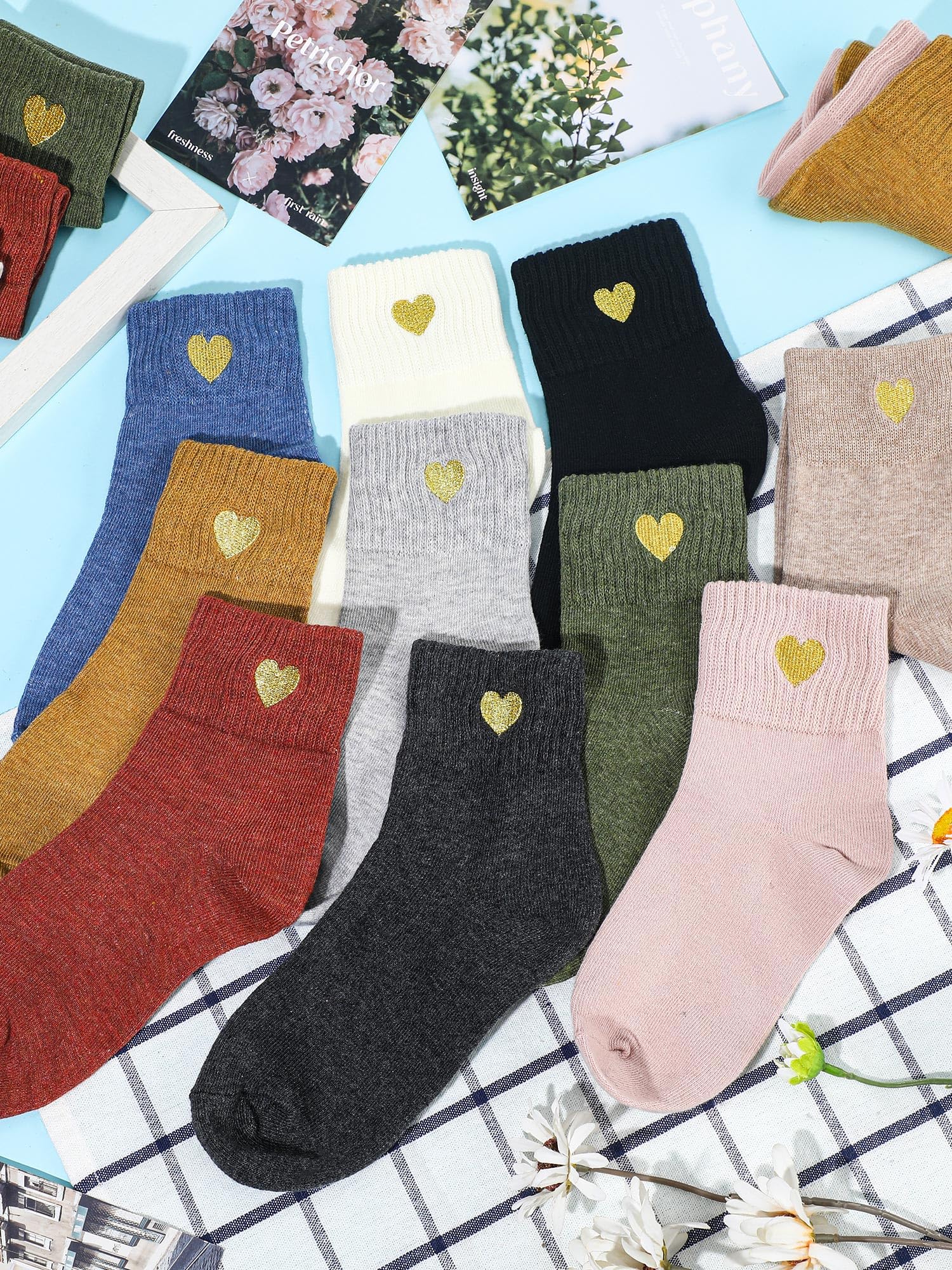 Eurzom 10 Pairs Women's Cotton Crew Socks - Cute Ankle Socks for Daily Wear & Gifts