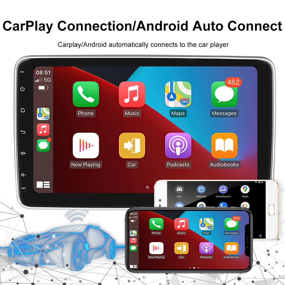 1 Din Android 13 Car Stereo with Wireless CarPlay & Android Auto - 10.1