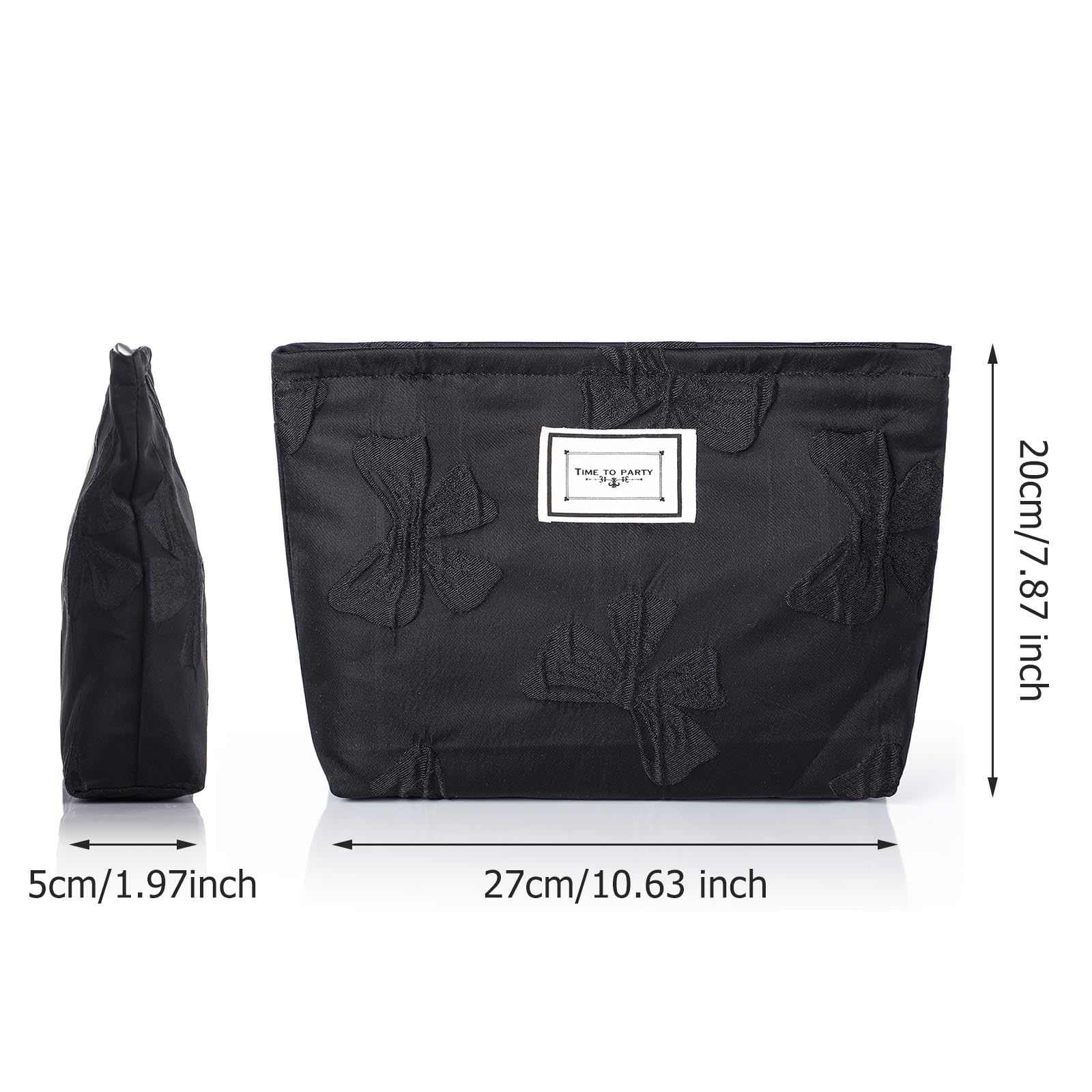 Sightor Large Floral Canvas Makeup Bag for Women - Waterproof Travel Cosmetic Organizer with Bow, Toiletry Pouch for Makeup Brushes & Skincare | Perfect for Vacation, Gym & Daily Use (Black)