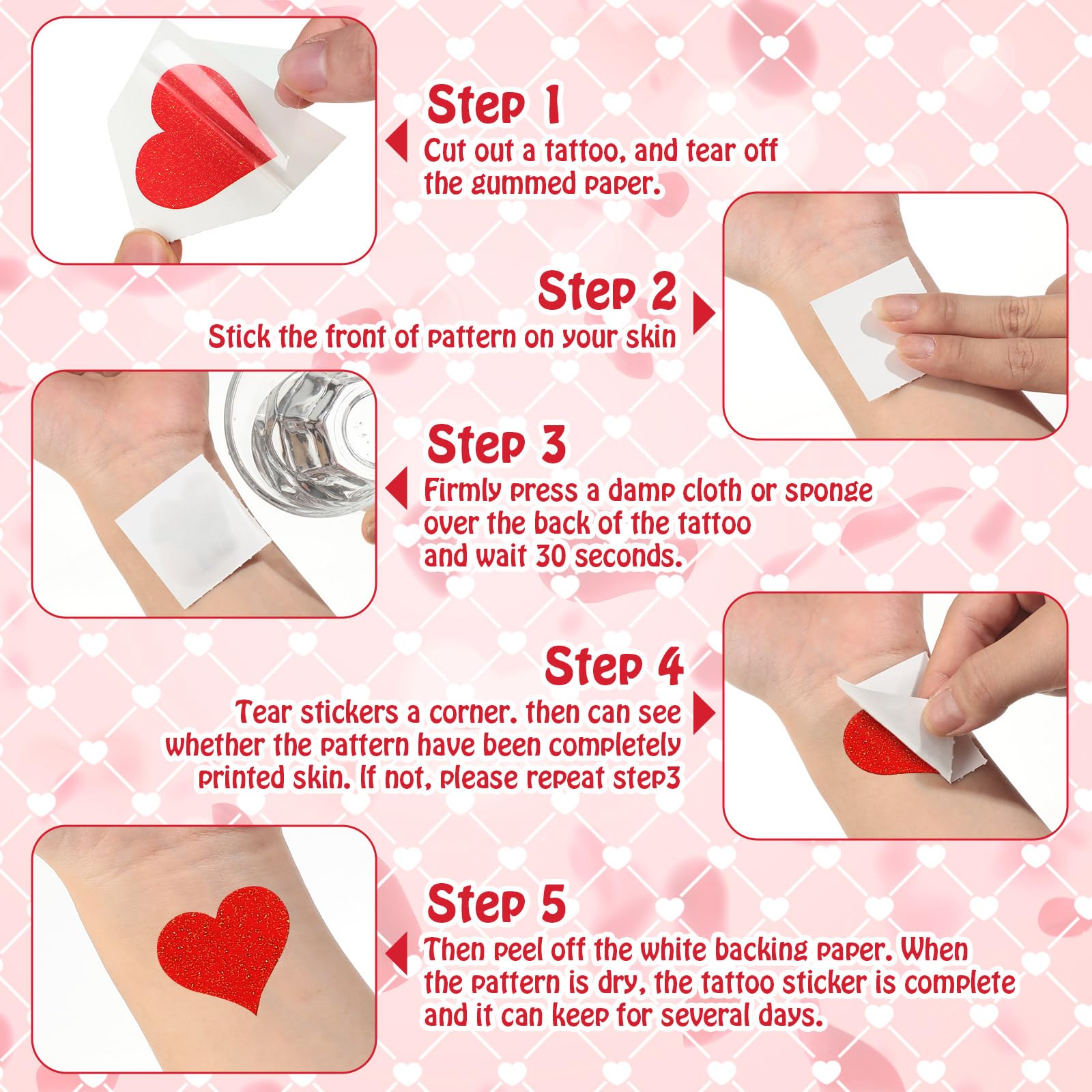 240 Pcs Valentine's Day Heart Glitter Temporary Tattoos - Waterproof Love Heart Stickers for Face & Body - Perfect for Valentine's Party, Kids, Women & Men - Romantic Decoration & Apparel Accessories