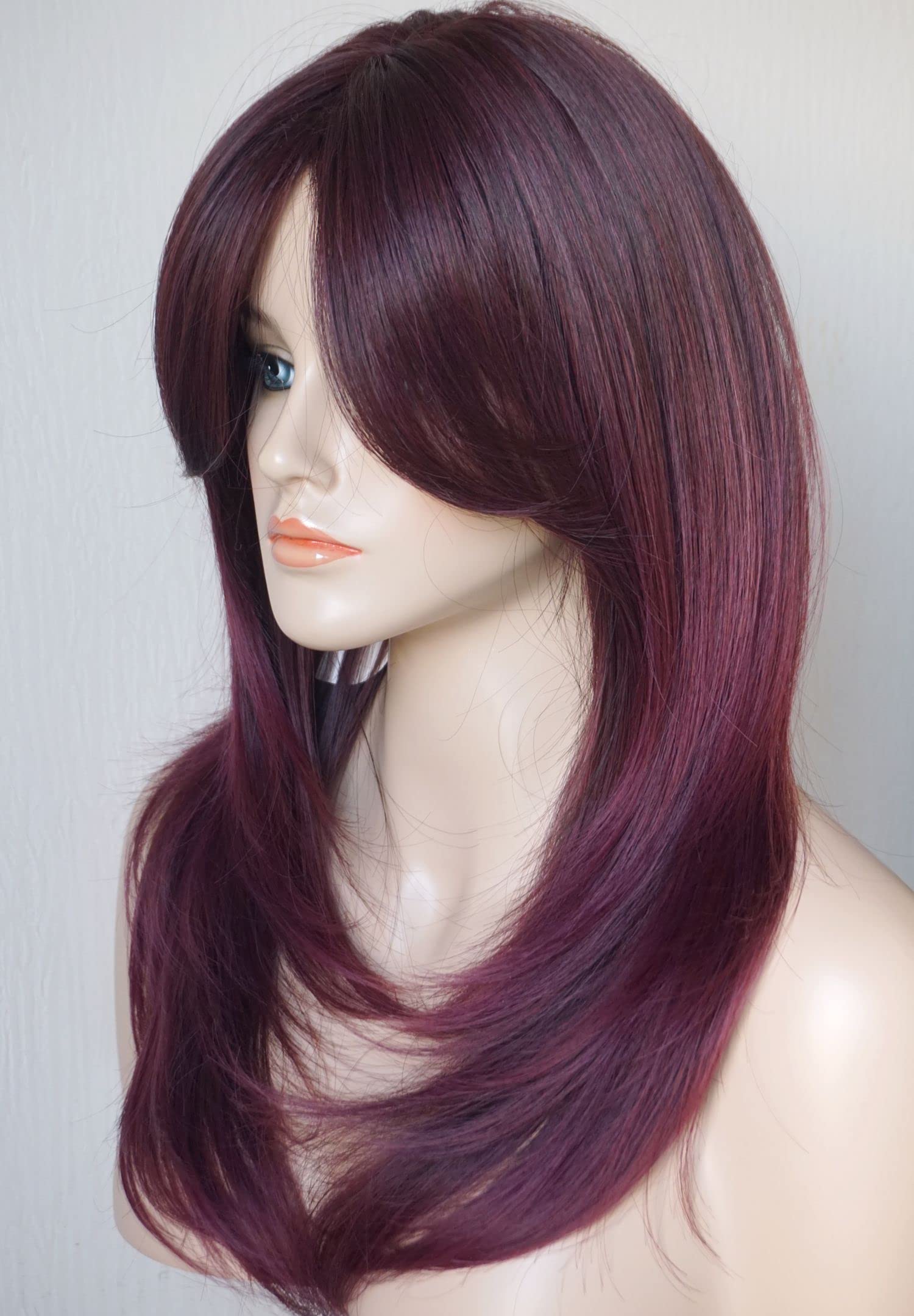Long Layered Shoulder Length Purple Red Synthetic Wig with Highlights for Women | Heat Resistant Fiber | Party, Cosplay & Halloween Costume Accessory