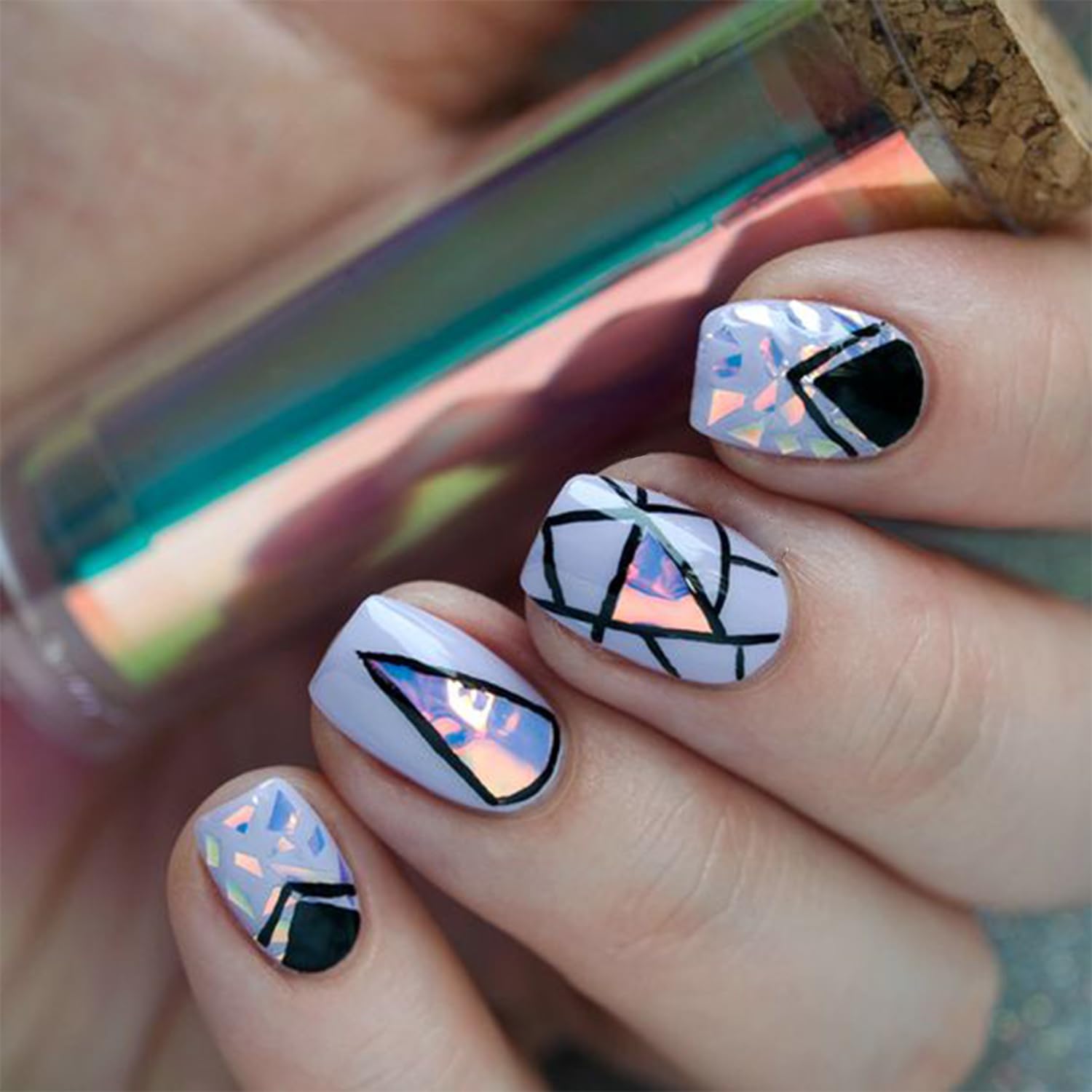 Holographic Nail Foil Stickers Set - 6 Boxes of Shiny Aurora Glass Paper Transfer Decals for Acrylic Nails & Manicure | DIY French Nail Art Supplies for Girls | Perfect for Home Salon, Parties & Gift Giving