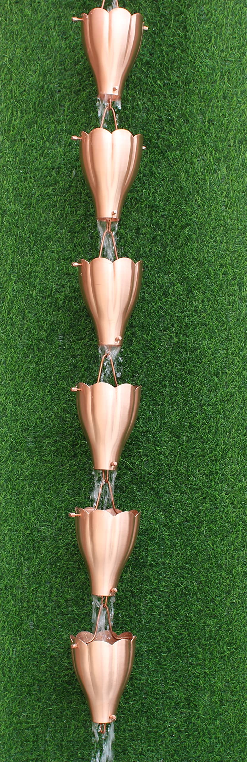 KAM Home XL Aluminum Rain Chain - 11.5 Inch Brown Plated Scallop Cups with Installation Kit | Outdoor Garden Water Feature Decor for Patio, Yard & Roof Drainage