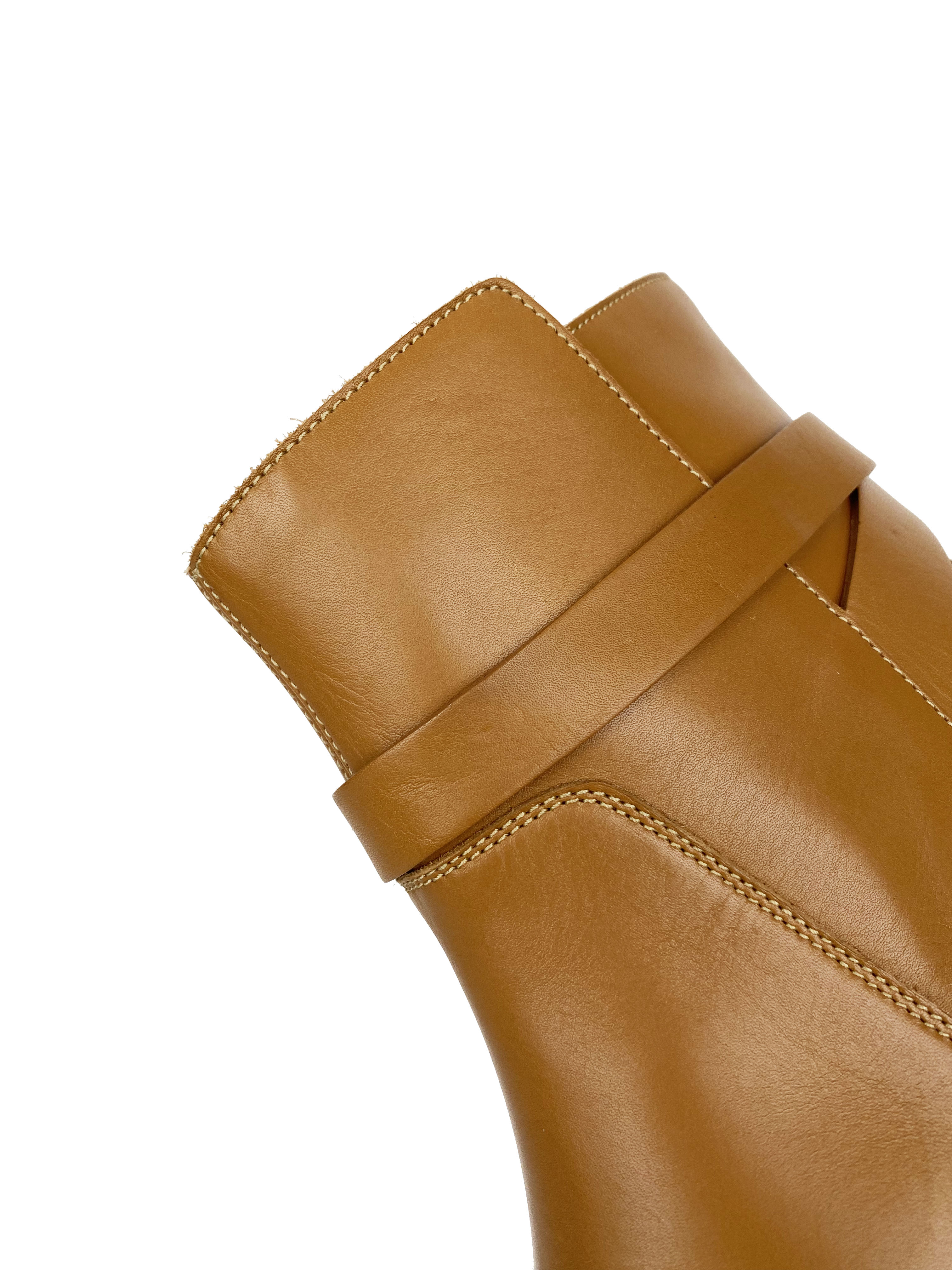 Hermes Light Brown Kelly Ankle Boots Size 37.5 - Women's Luxury Leather Booties for Fall & Winter Fashion, Office & Evening Wear