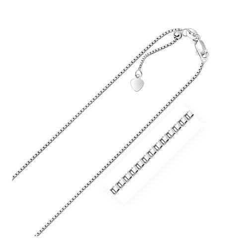 14K White Gold Adjustable Box Chain Necklace 1.1mm Thin, 22 Inch Length - Perfect for Layering, Gift Giving & Everyday Elegance