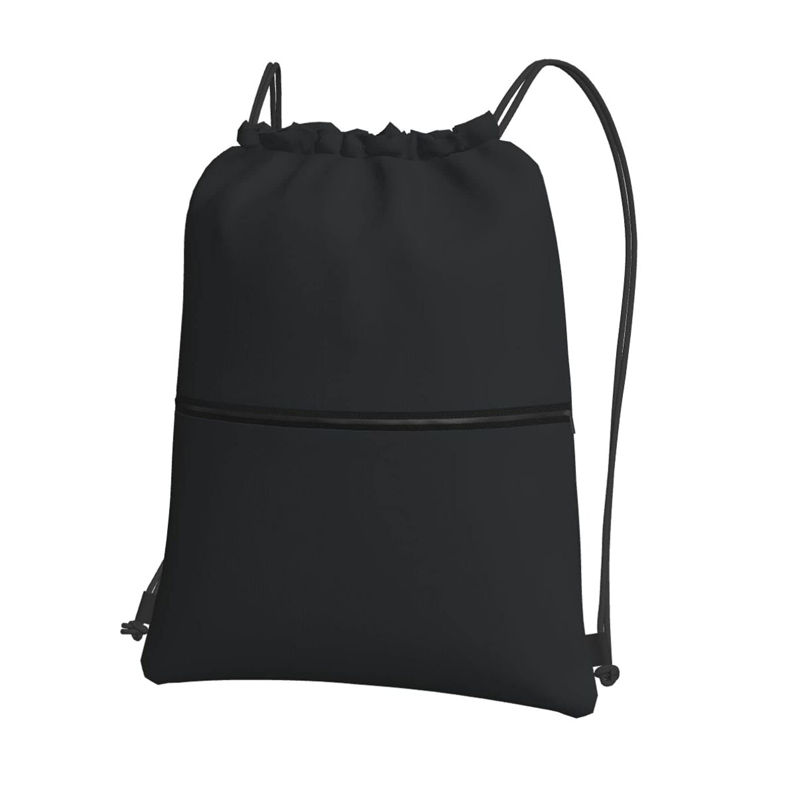 Waterproof Drawstring Gym Backpack for Women & Men - Sport Cinch Bag with Large Zippered Pocket - Ideal for Yoga, Beach, School & Travel - Black
