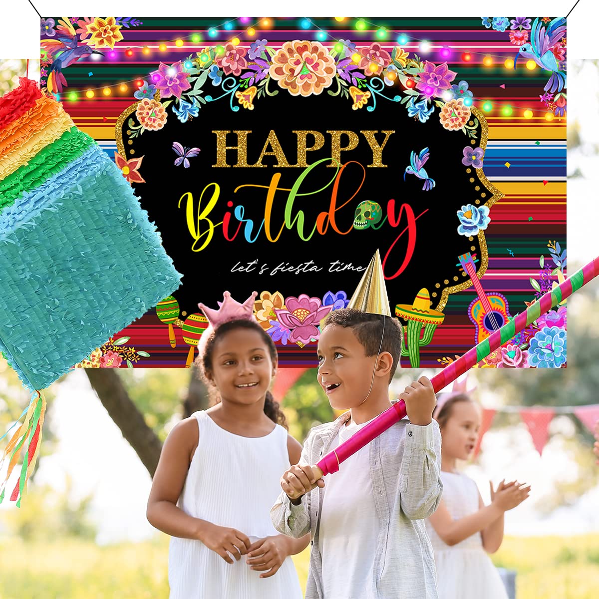 Mexican Birthday Party Decorations - Fiesta Theme Happy Birthday Backdrop for Cinco De Mayo, Vinyl Background Banner, Mexican Party Supplies | Perfect for Cinco de Mayo Celebrations, Themed Birthday Parties & Festive Home Decor
