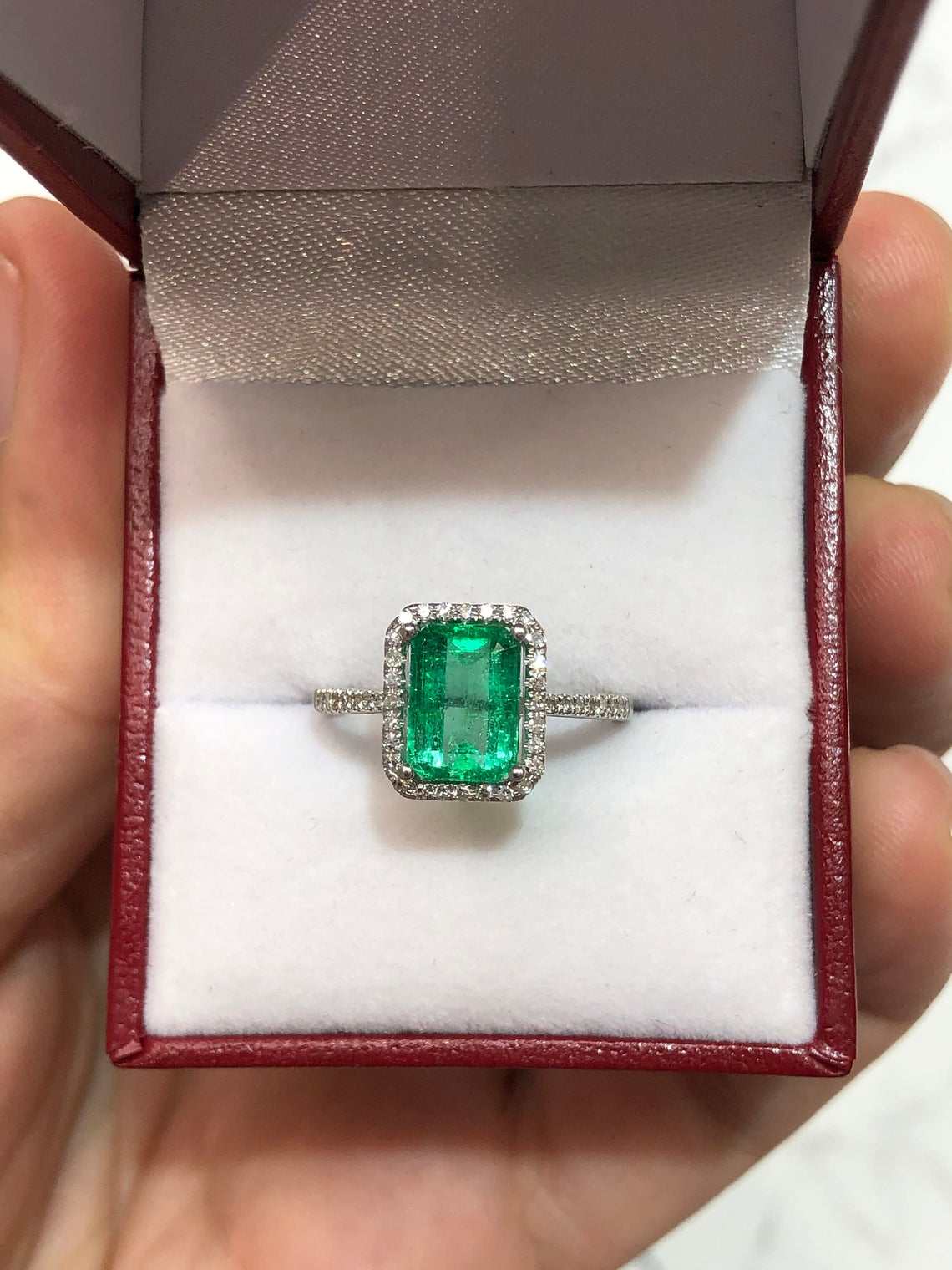 2.31tcw Zambia Emerald & Diamond Halo Engagement Ring 14K Gold - Elegant Wedding Band, Anniversary Gift, Promise Ring for Her