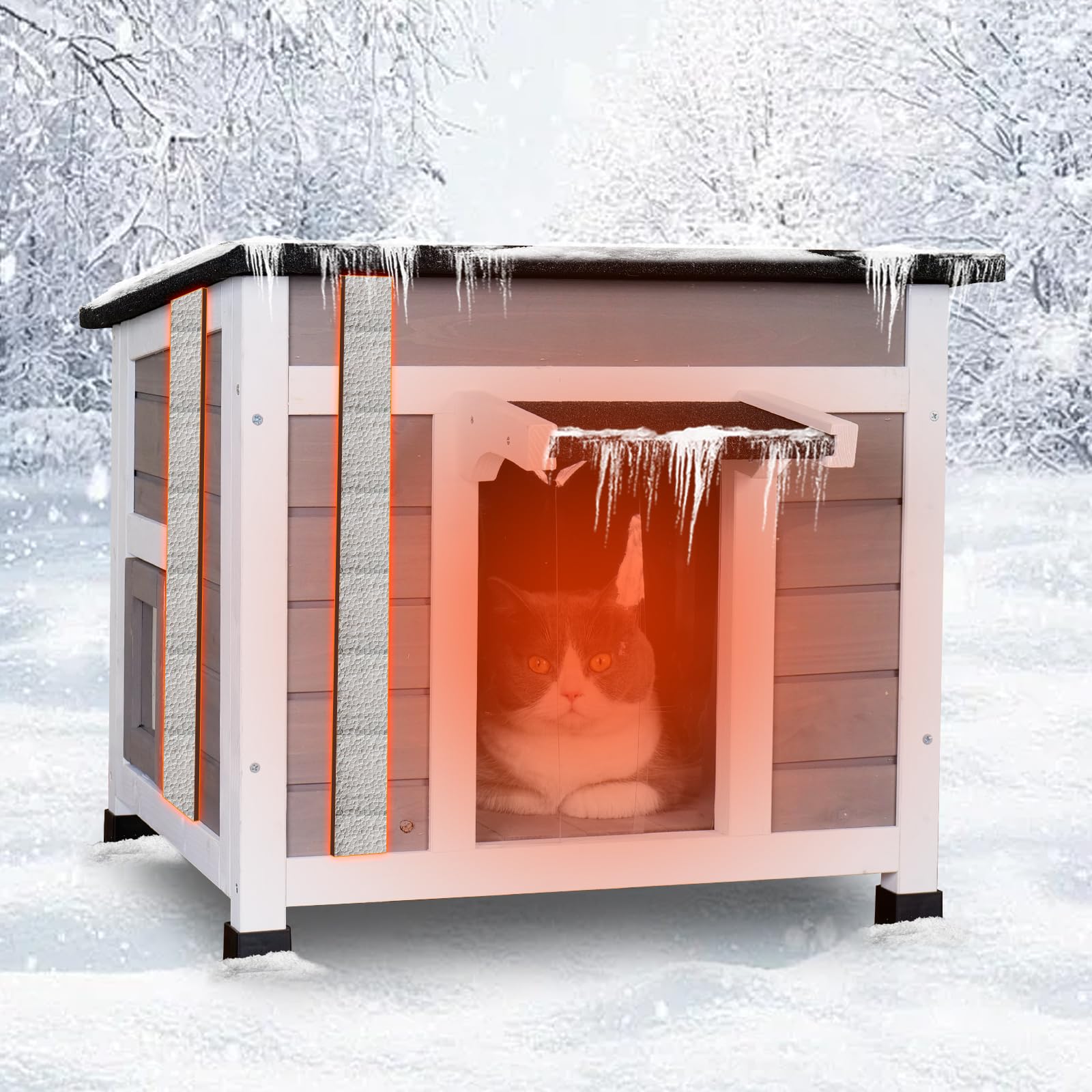 Insulated Outdoor Cat House - Weatherproof Feral Cat Shelter for Winter, Gray - Perfect for Backyard, Garden & Cold Weather Protection