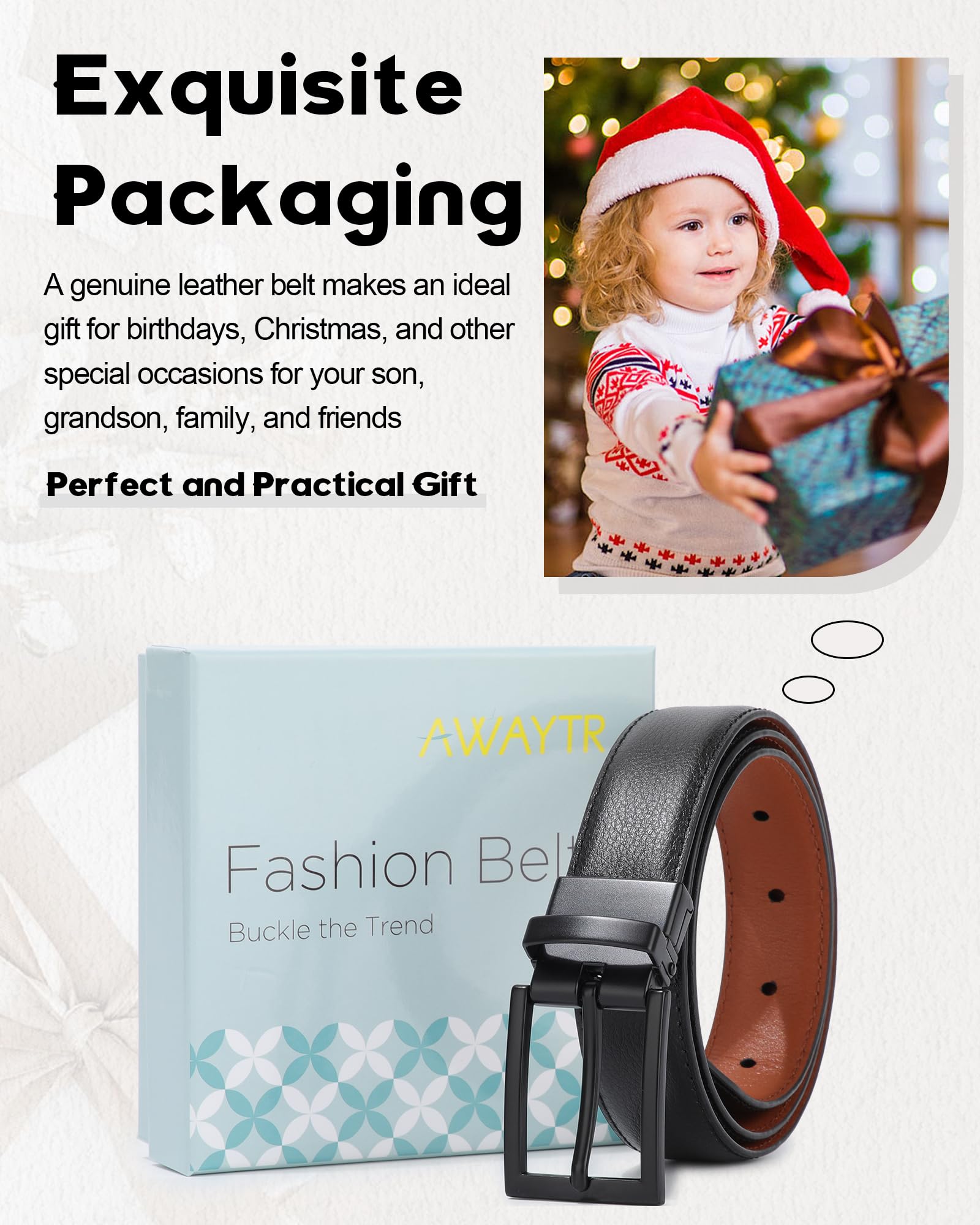 AWAYTR Boys Genuine Leather Belt - Reversible Black/Brown Kids Dress Belt for Jeans & Casual Pants | Perfect for School, Parties & Everyday Wear