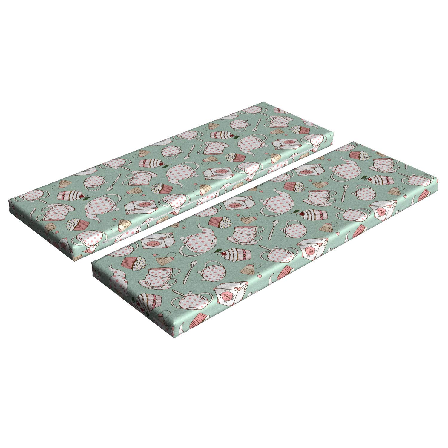 Ambesonne Tea Party Bench Cushion Set of 2 - Polka Dot Teapot & Cupcake Design, Standard Size 45