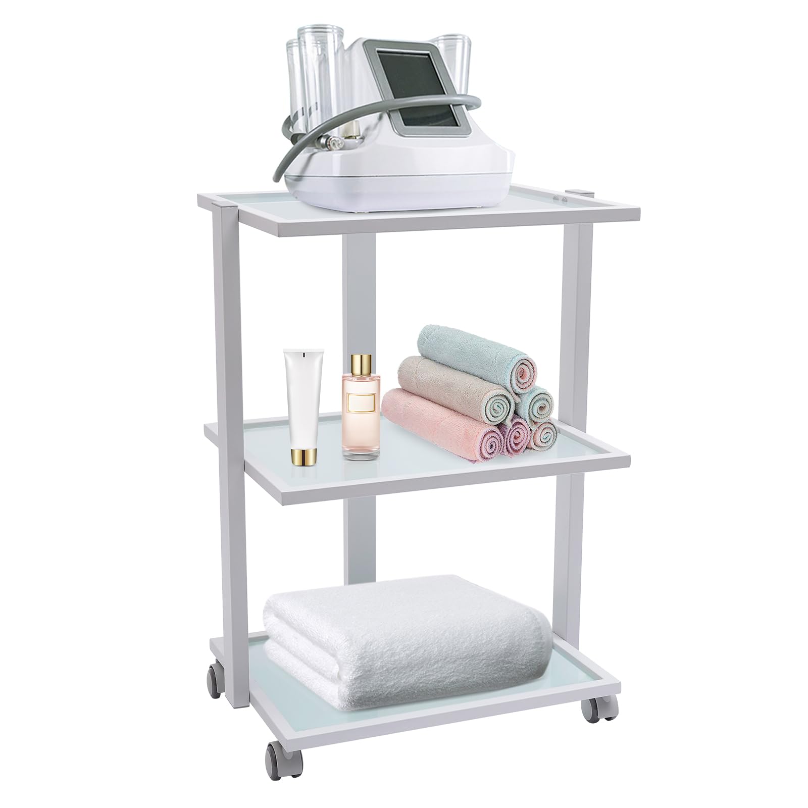 3-Tier Salon Rolling Trolley Cart with Wheels - Mobile Storage Organizer for Spa, Beauty & Salon Equipment - Perfect for Bathroom, Laundry, Bedroom & Treatment Rooms - Durable Stand Tray Beauty Trolley for Professional & Home Use