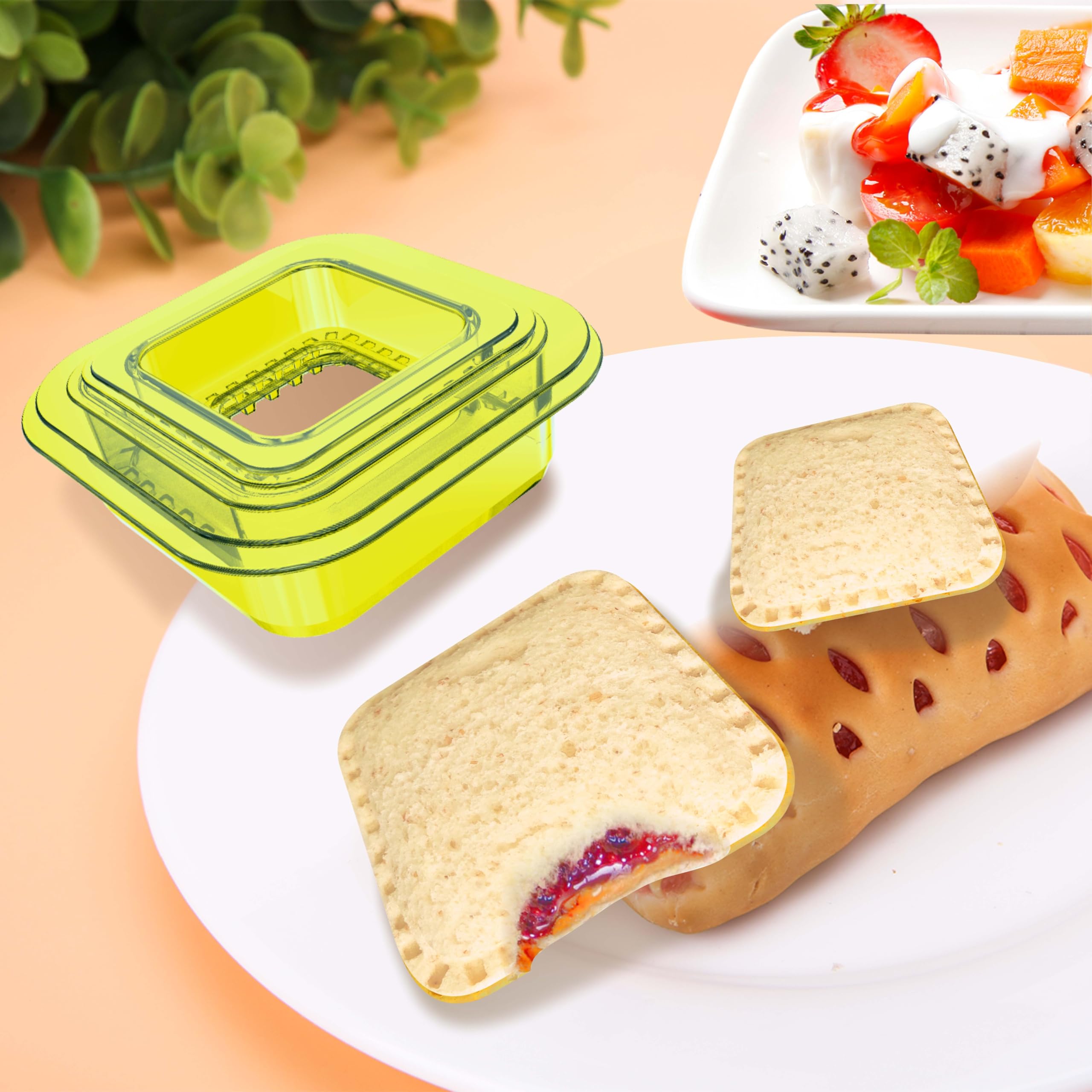 Tribe Glare Sandwich Mold Maker - Stainless Steel Sandwich Cutter & Sealer for DIY Bread, Pancakes, Cookies | Kids Lunch Box & Bento Box Accessories | Perfect Gift for Boys & Girls (Yellow Square) | Great for School Lunches, Picnics & Party Snacks