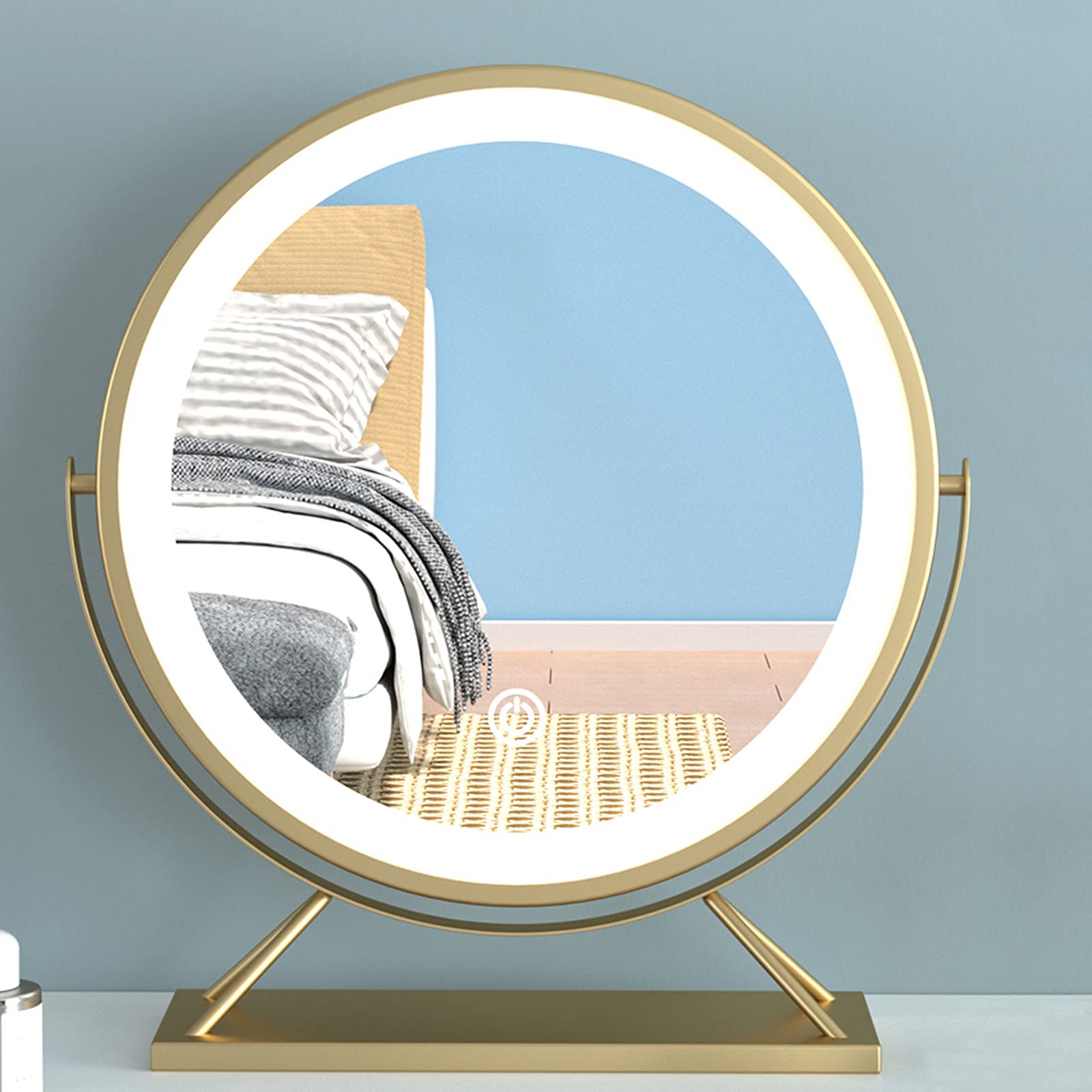 Desktop LED Light Makeup Mirror with Smart Touch Control - 40cm Golden Vanity Mirror with 360° Rotation & Adjustable Brightness for Bedroom, Dressing Table, and Makeup Station | Perfect for Professional Makeup Application and Daily Beauty Routine