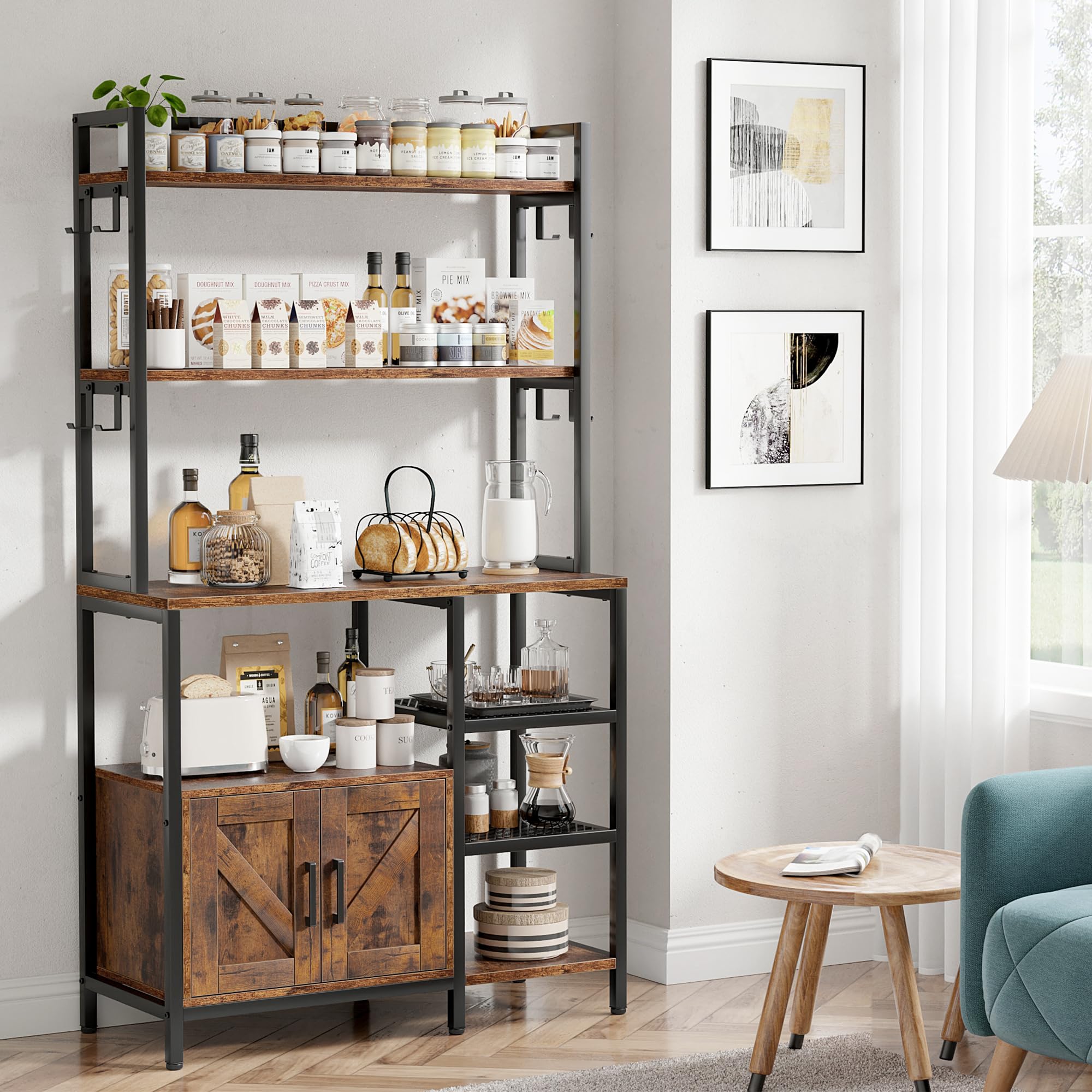 EnHomee 3-Tier Bakers Rack with Storage Shelves - Microwave Stand, Coffee Bar Cabinet for Kitchen - Space Saving Kitchen Organizer with Easy Assembly - Perfect for Small Kitchens, Apartments & Dorm Rooms