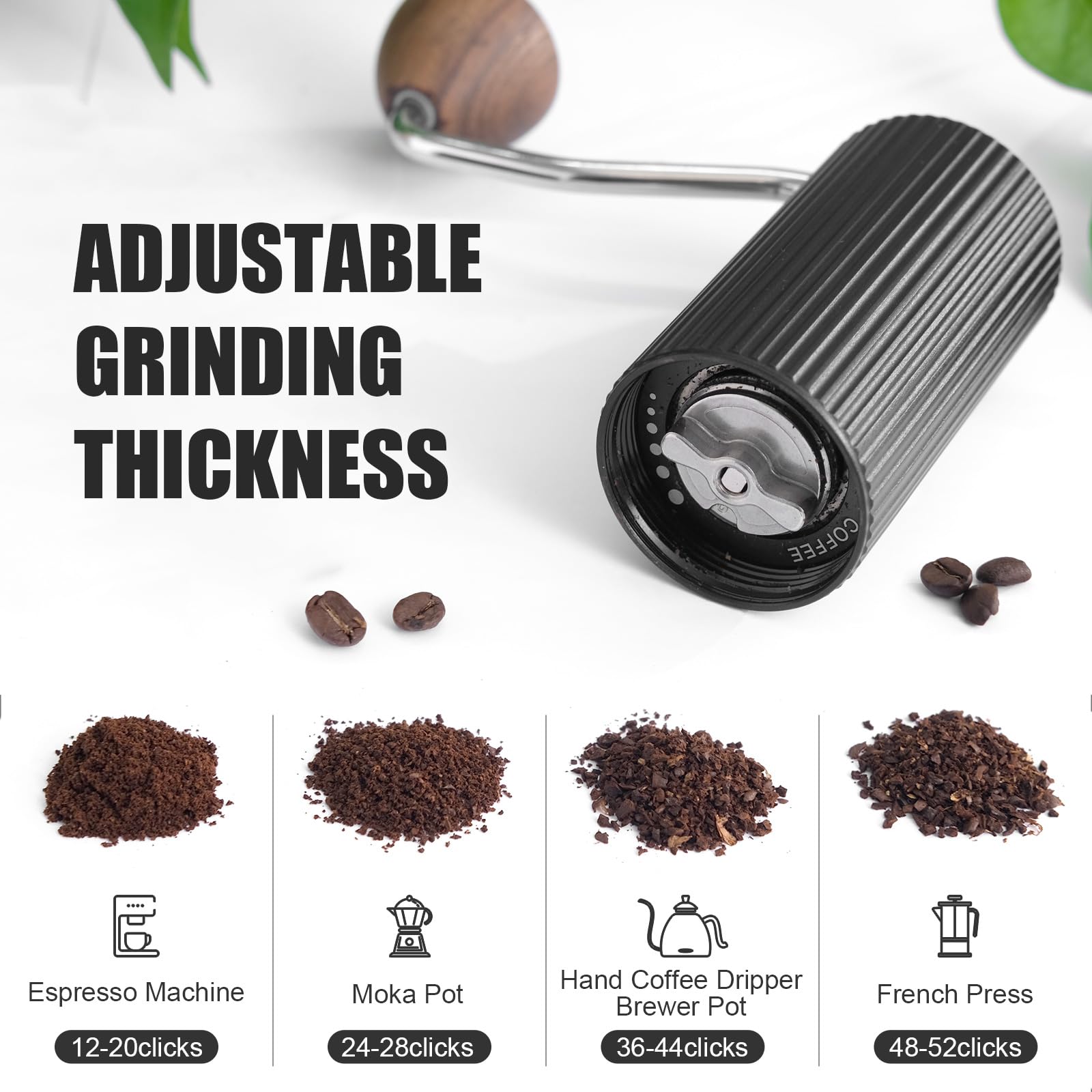 Premium Manual Coffee Grinder - 25g CNC Stainless Steel Conical Burr, Adjustable Settings for Espresso, Drip Coffee & French Press | Portable for Home, Office & Camping Use (Black) | Perfect for Coffee Enthusiasts & Outdoor Adventures