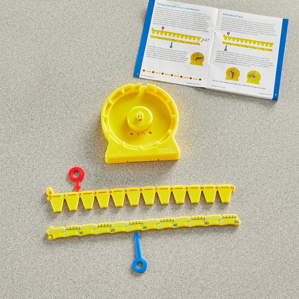 hand2mind NumberLine Clock - Learn to Tell Time Teaching Clock for Kids, Analog Classroom Clock Set of 6 | Math Manipulatives for Elementary Students | Perfect for Homeschool & Classroom Time Telling Practice