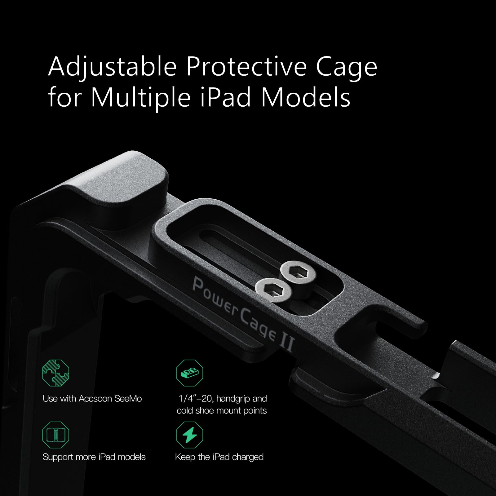 Accsoon Adjustable Power Cage Mount for iPad 5-10th Gen & iPad Air 3-5th Gen | NP-F Battery Slot & 1/4