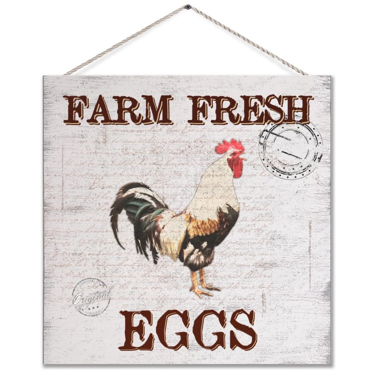 Farm Fresh Eggs Wooden Hanging Sign - Rustic Handmade Vintage Farmhouse Decor for Kitchen, Country Dining Room & Cozy Cabin - Chicken, Rooster & Hen Themed Wall Art    (Use Cases: Perfect for farmhouse kitchens, rustic dining rooms, country-style cafes, cozy cabins, or as a charming gift for poultry lovers and vintage decor enthusiasts.)