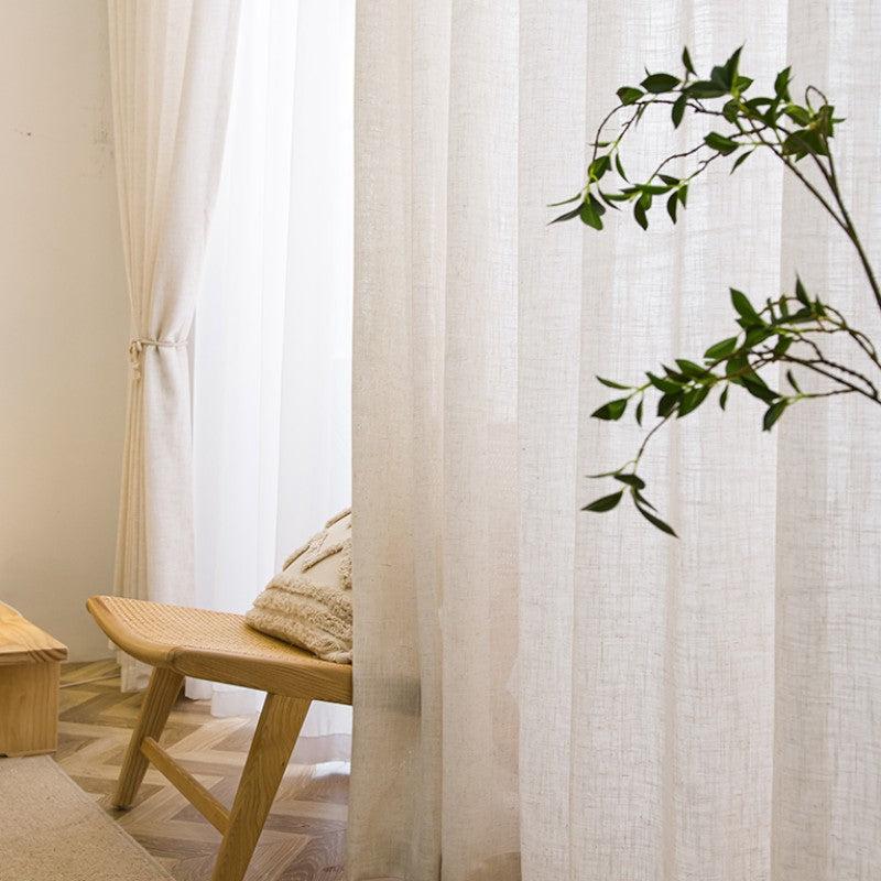 Estelle Linen Brown Japandi Style Light Filtering Custom Curtains - Elegant Window Treatment for Living Room & Bedroom