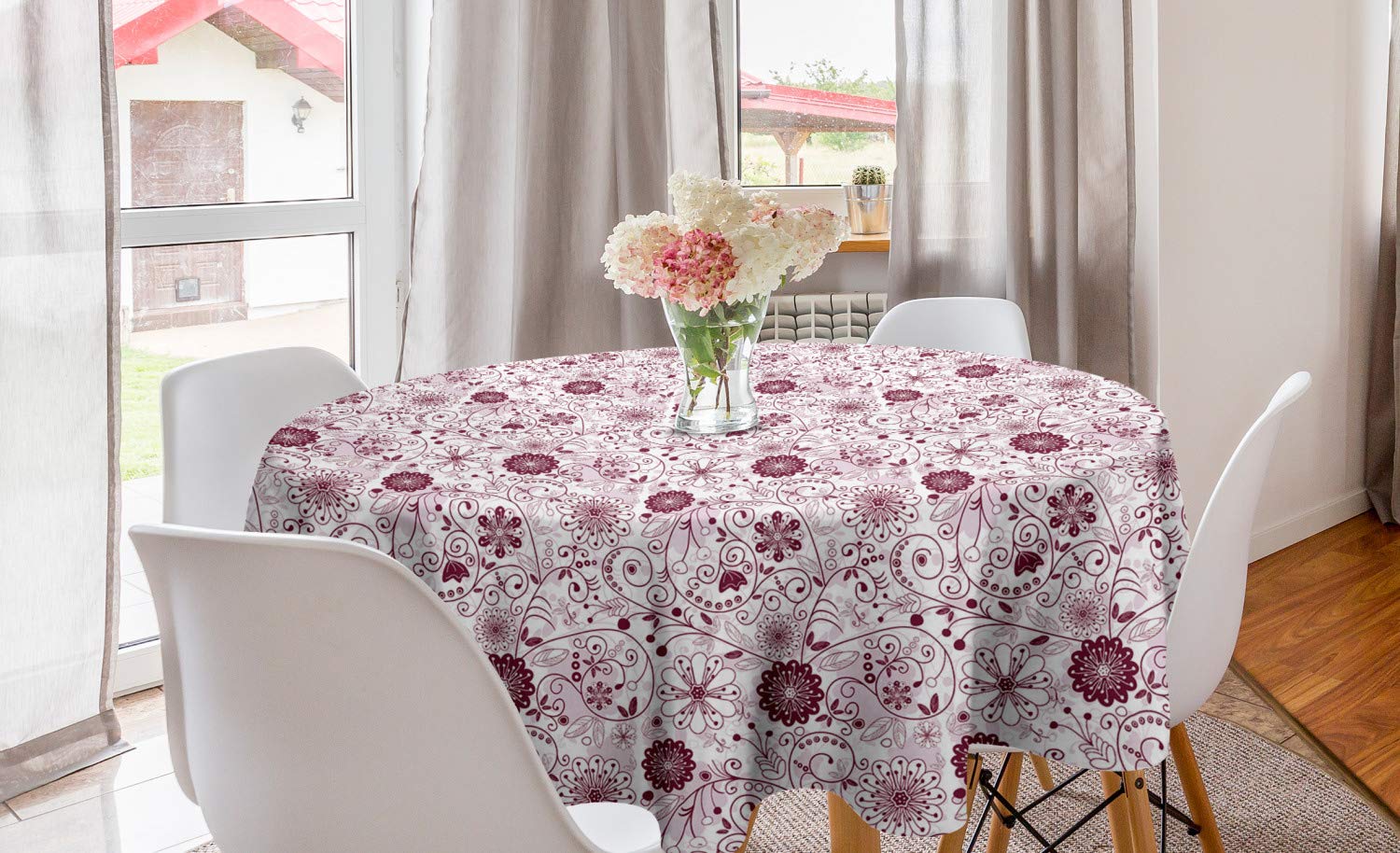 Ambesonne Floral Round Tablecloth 60