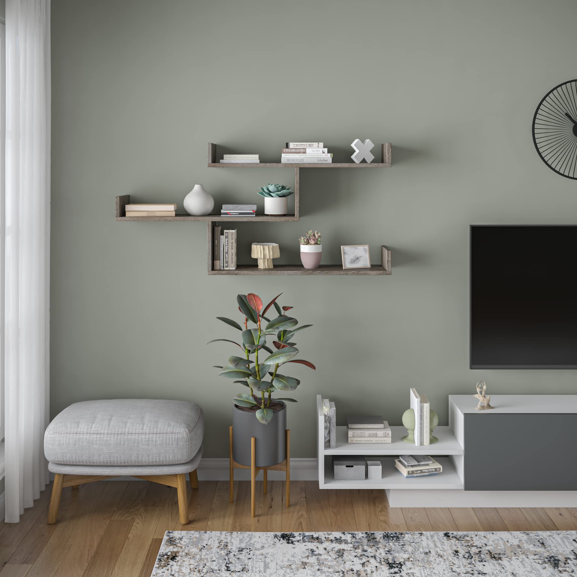 Ada Home Decor Wilton Modern Dark Brown Wall Shelf 26'' H x 47'' W x 9'' D - Stylish Wall Storage & Shelving Unit for Living Room, Bedroom, or Office