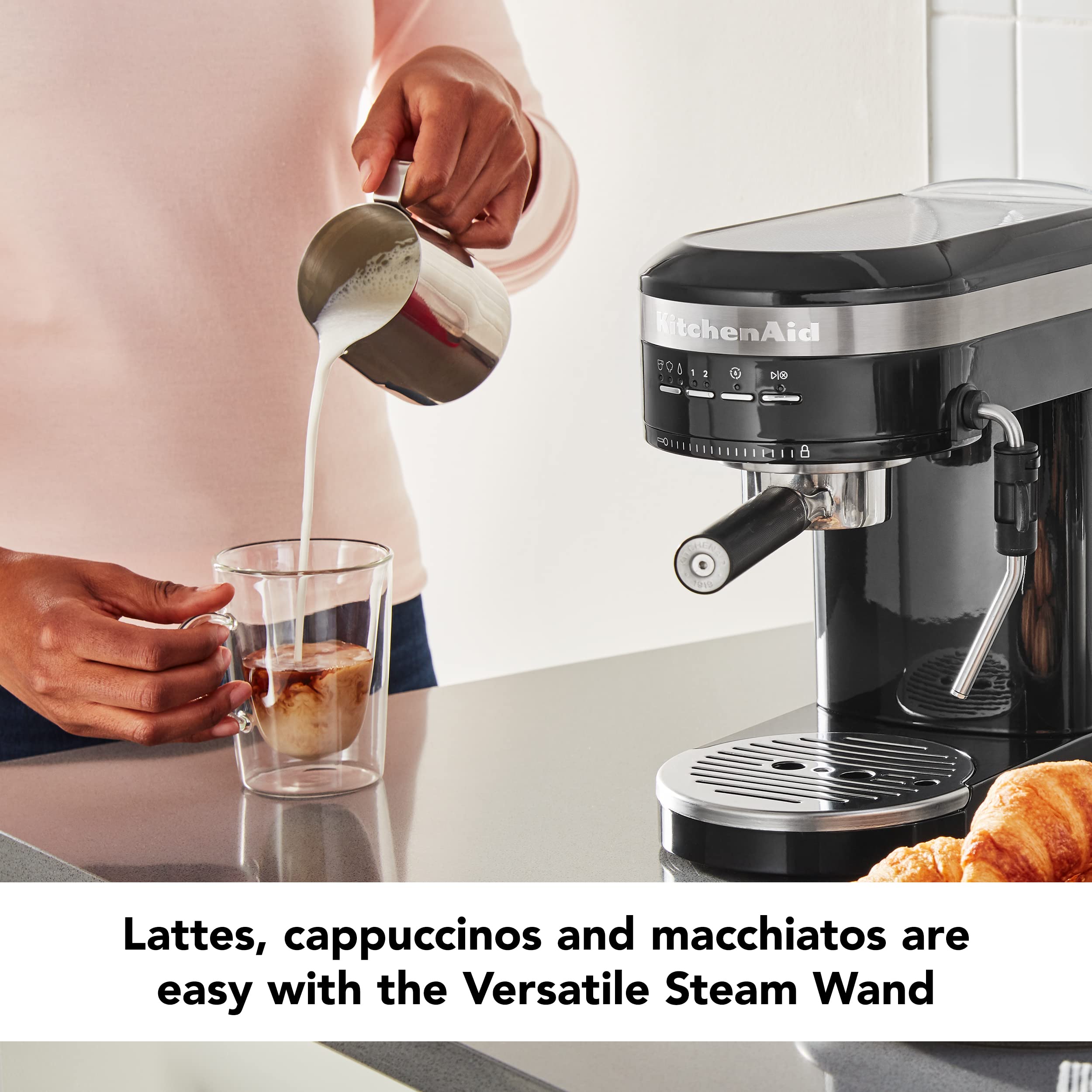 KitchenAid KES6503 Black 1.4L Semi-Automatic Espresso Machine for Home Barista - Perfect for Coffee Lovers, Small Kitchens & Entertaining Guests
