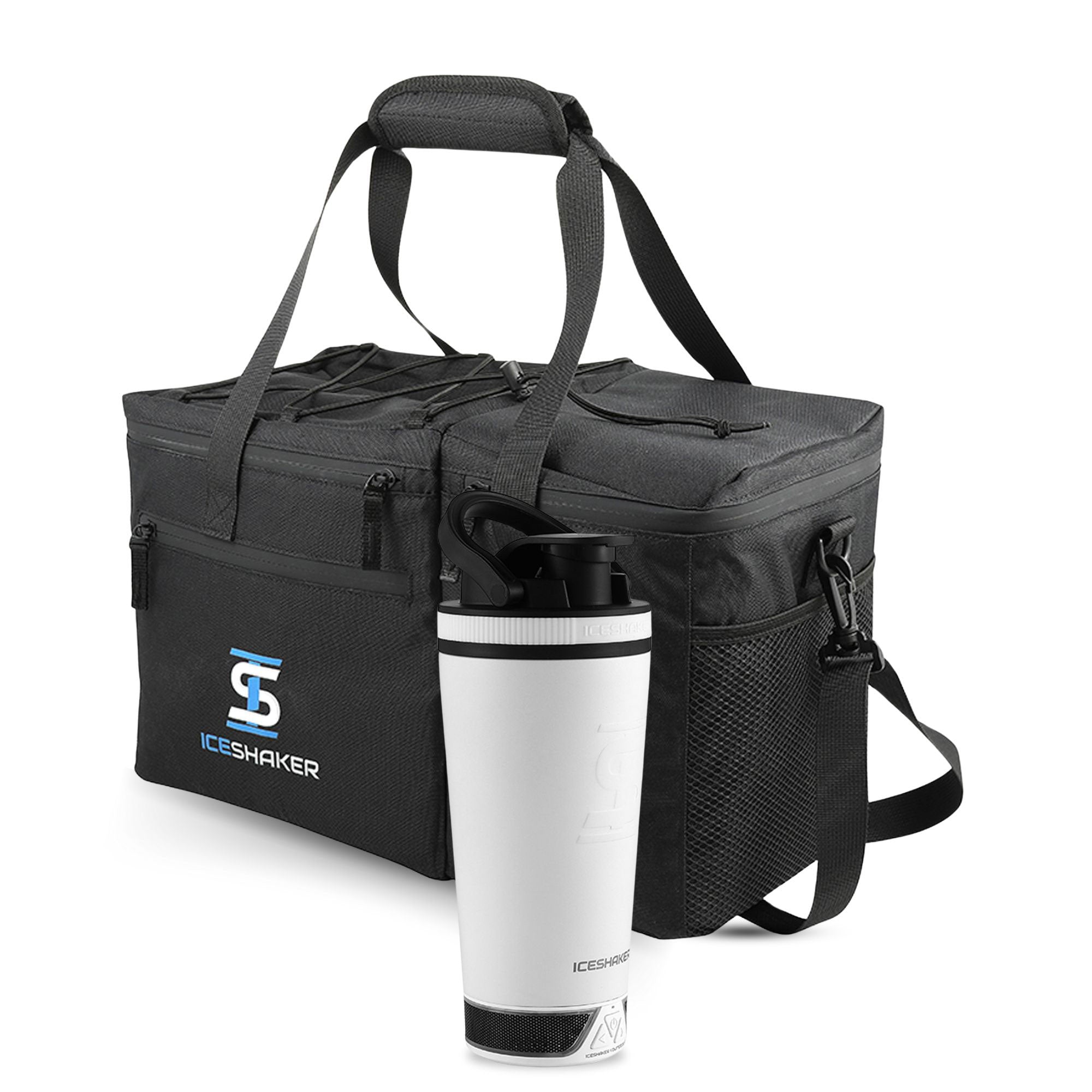 Ice Shaker Ultimate Bundle - 40oz Insulated Water Bottle with Bluetooth Speaker & Gym Duffel Bag for Workout, Travel & Outdoor Adventures
