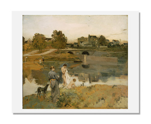 Jean Charles Cazin Riverbank with Bathers - Impressionist Landscape Oil Painting Reproduction - Wall Art for Living Room, Bedroom & Office Decor