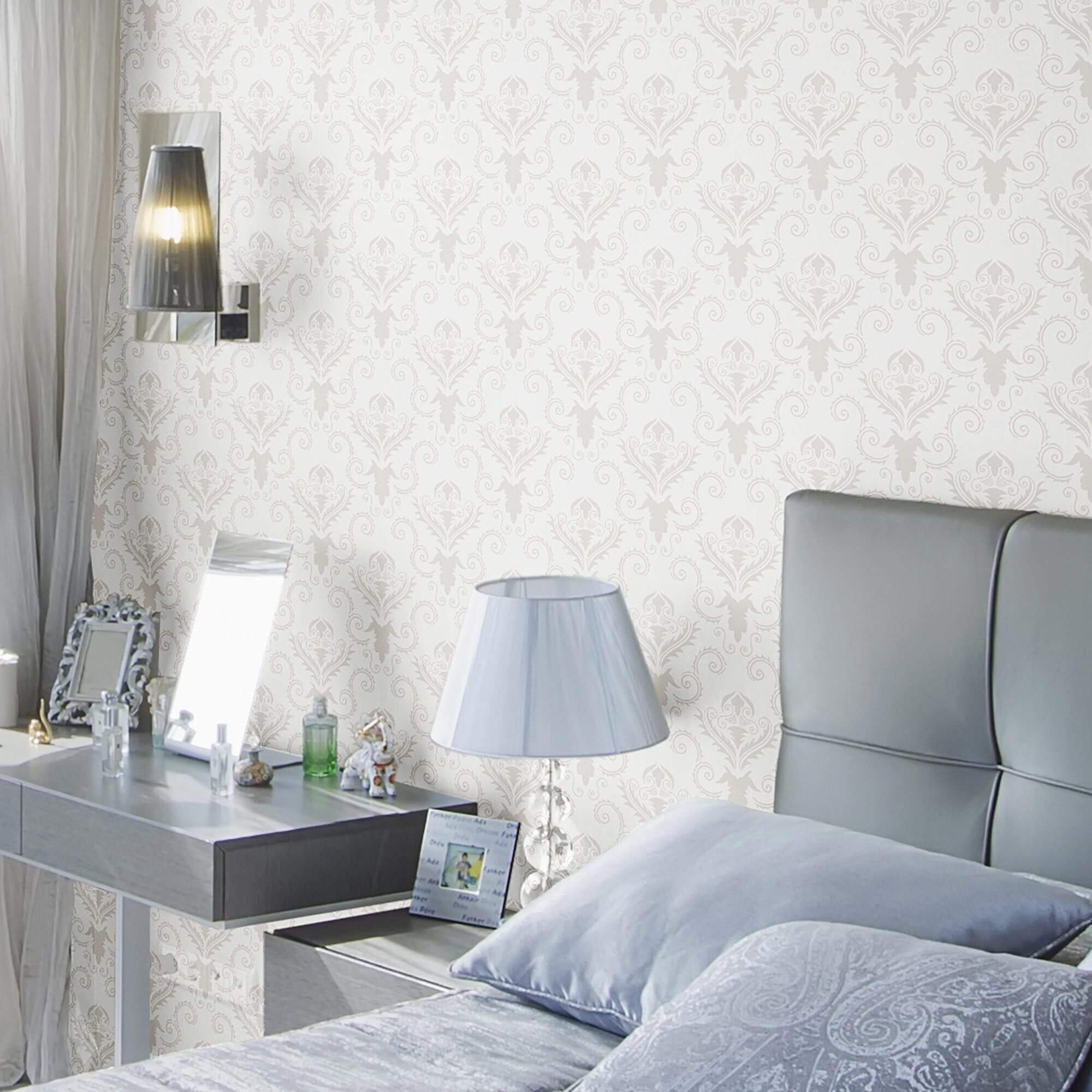 Beige and Taupe Damask Peel & Stick Removable Wallpaper - Self-Adhesive Decor for Bedroom, Living Room & Office