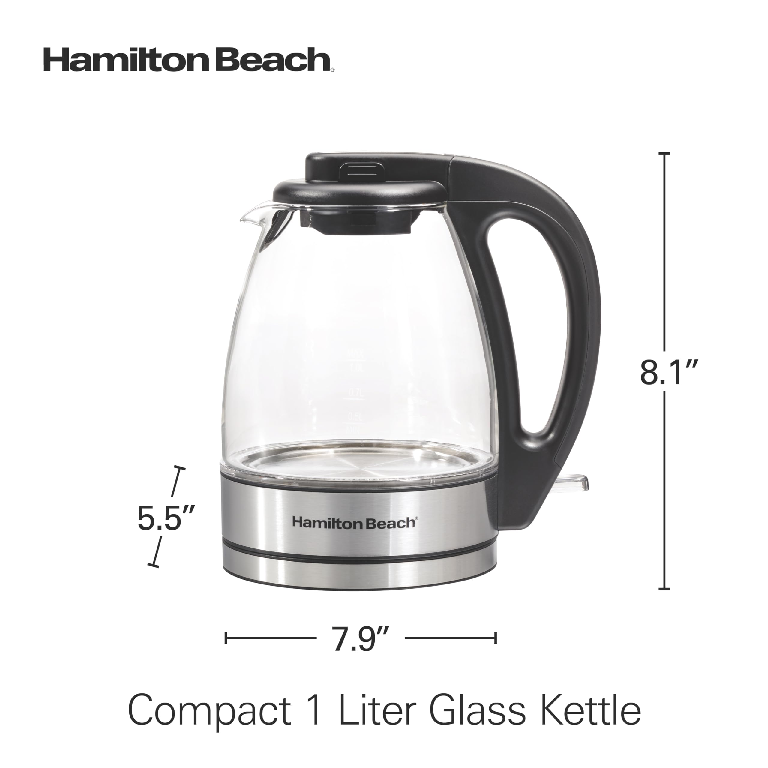 Hamilton Beach 1L Glass Electric Tea Kettle - Cordless Water Boiler with LED Indicator, Auto Shut-Off & Boil-Dry Protection (40930C) - Perfect for Home, Office & Dorm Use - Fast Boiling for Tea, Coffee & Instant Meals