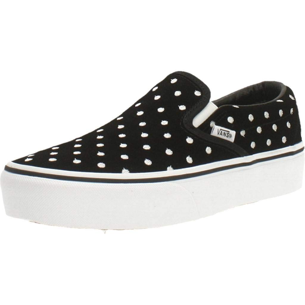 Vans Classic Slip-On Platform Sneakers - Black/White Polka Dot Suede Skate Shoes for Women & Men | Comfortable Slip-On Design for Casual Wear, Skateboarding & Street Fashion