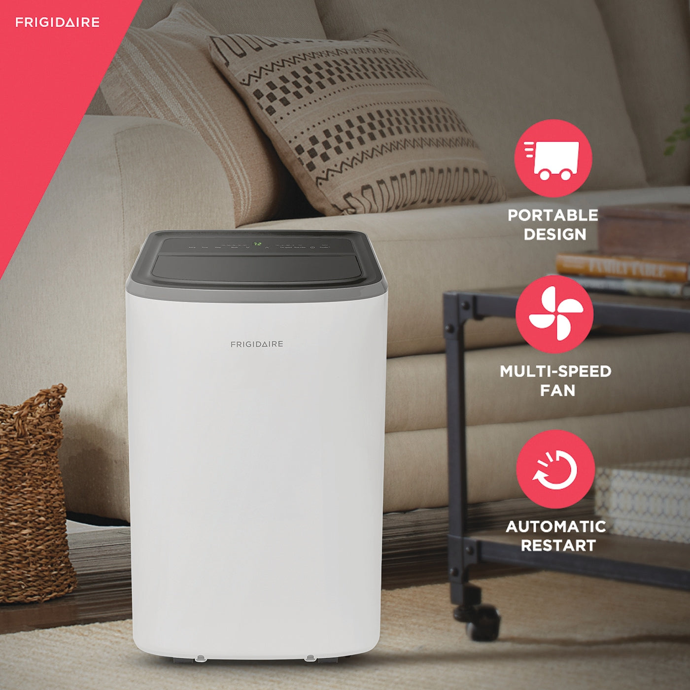 Frigidaire FHPW122AC1 12,000 BTU Portable Air Conditioner - 3-in-1 Cooling, Dehumidifier & Fan for Bedroom, Living Room & Office - Energy Efficient & Easy Installation