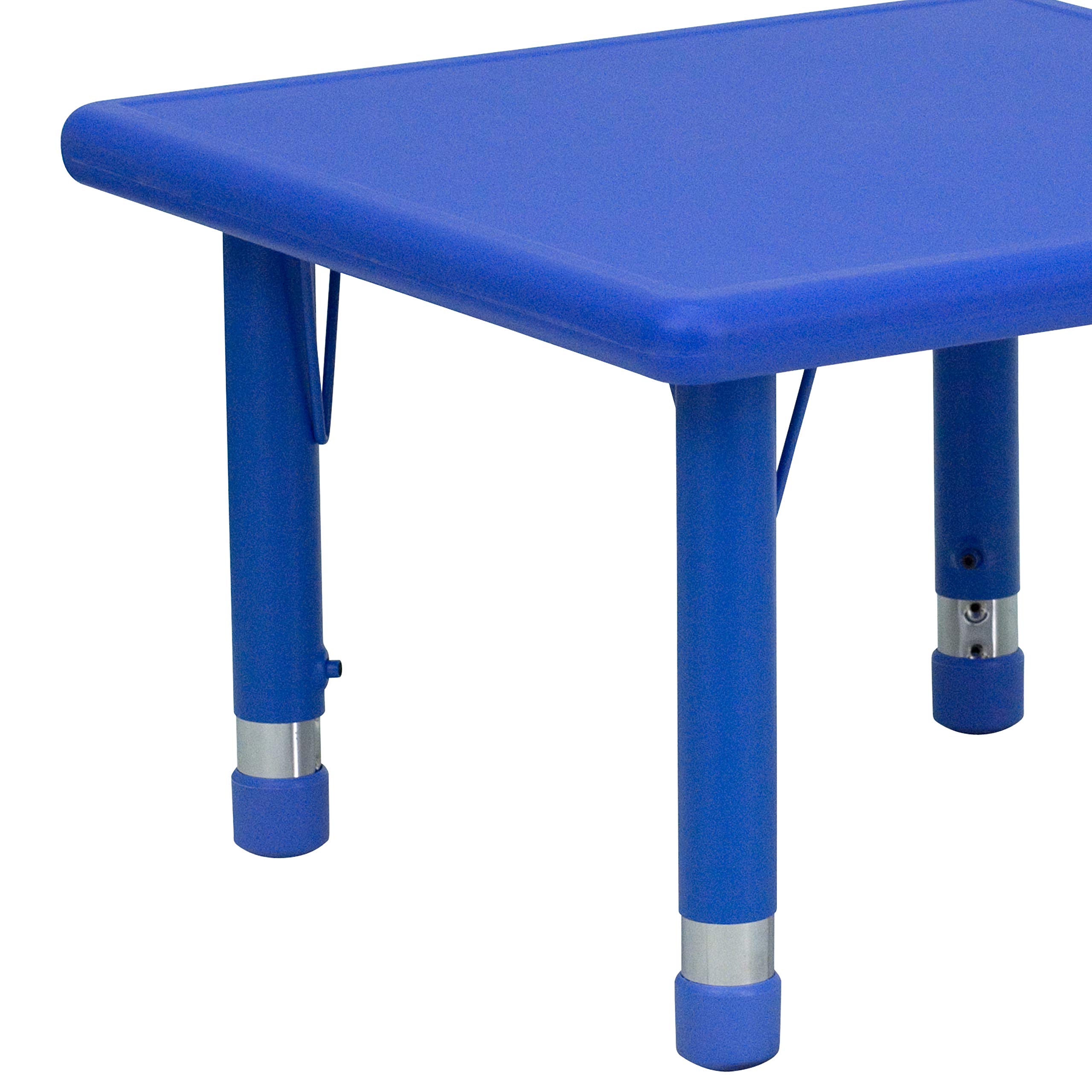 EMMA & OLIVER 24-Inch Square Blue Plastic Kids Activity Table - Adjustable Height for Toddlers & Preschoolers - Perfect for Playrooms, Daycares & Homeschooling Activities