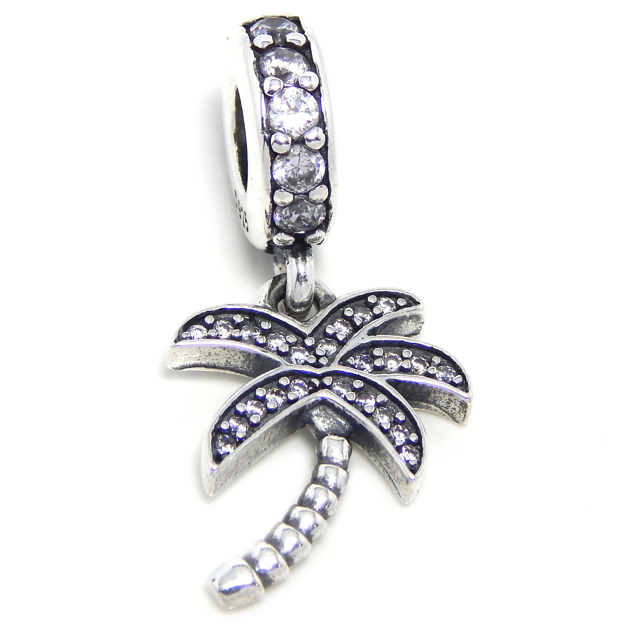 925 Sterling Silver Palm Tree Charm with Crystals for Jewelry Making
