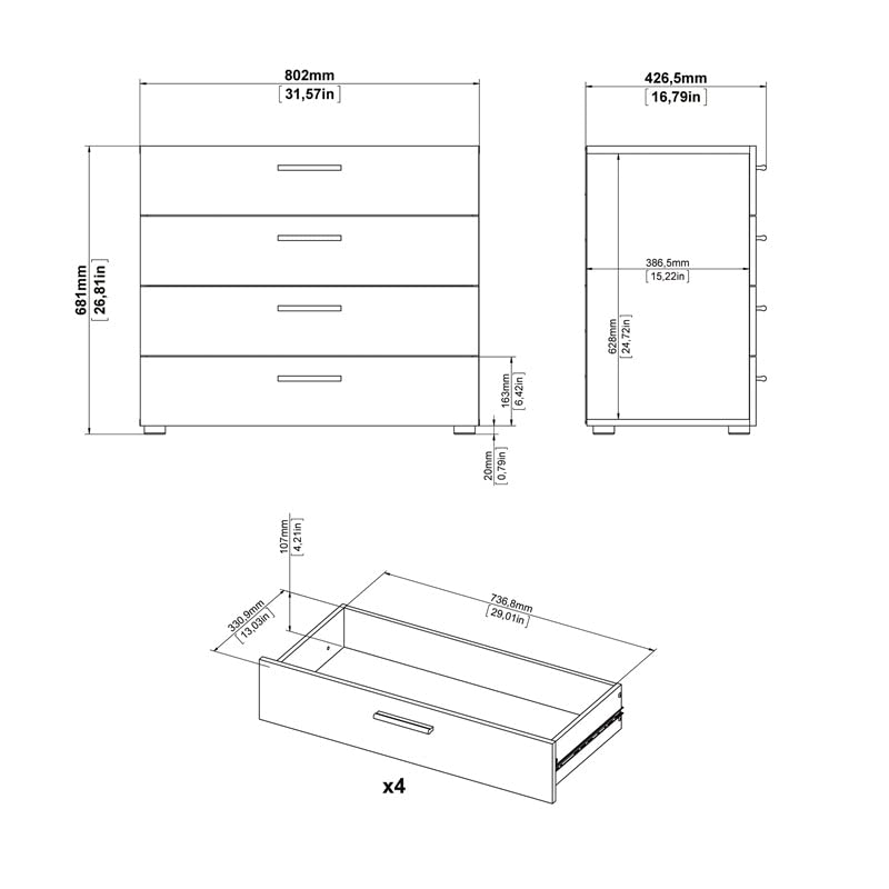 Modern 4-Drawer White Engineered Wood Dresser - Perfect for Bedroom Storage & Organization, Ideal for Small Spaces & Apartment Living