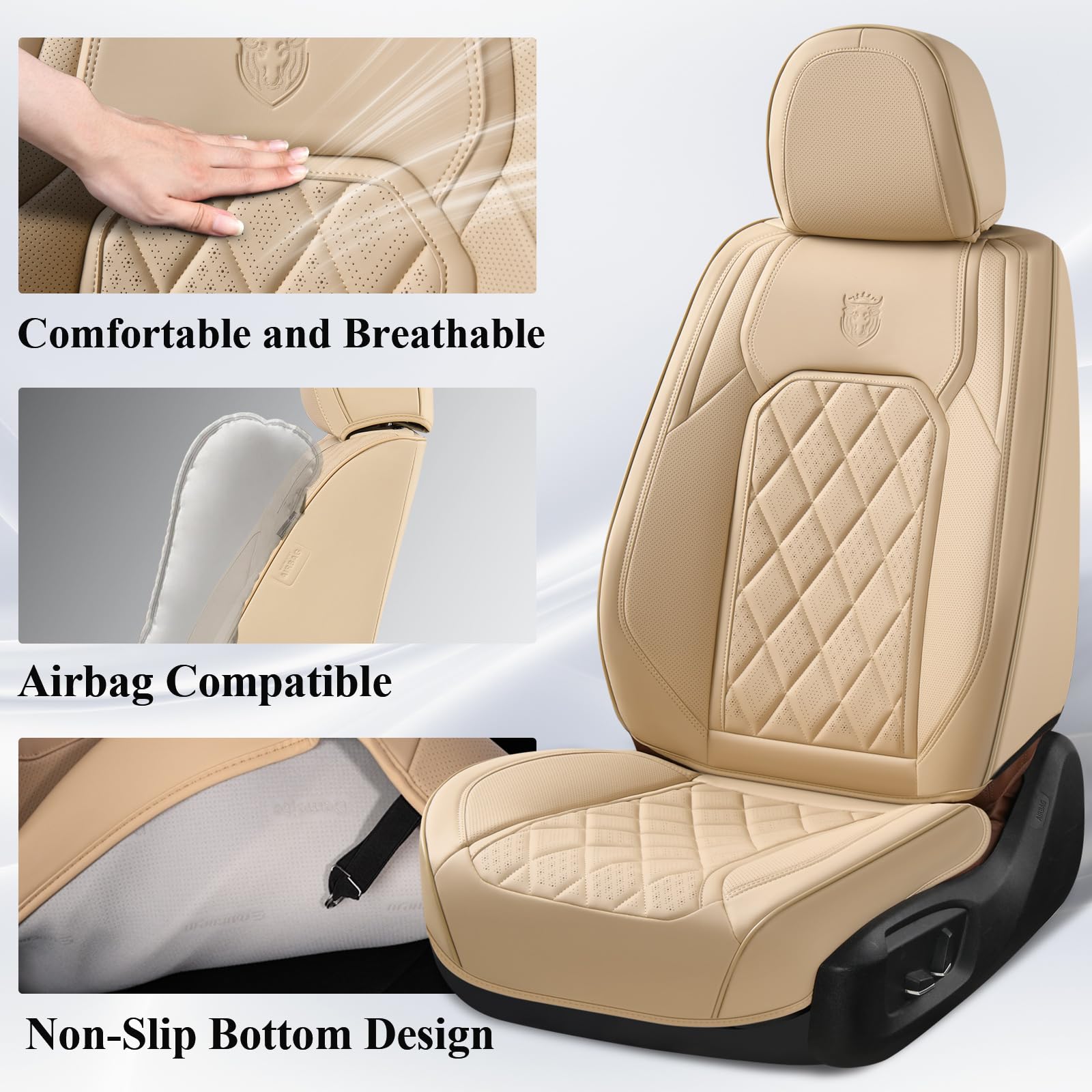 Premium Front Seat Covers 2-Pack - Universal Faux Leather Waterproof Car Seat Protectors for Most Vehicles | Luxury Beige Auto Accessories | Perfect for Daily Commute, Road Trips & Pet Protection