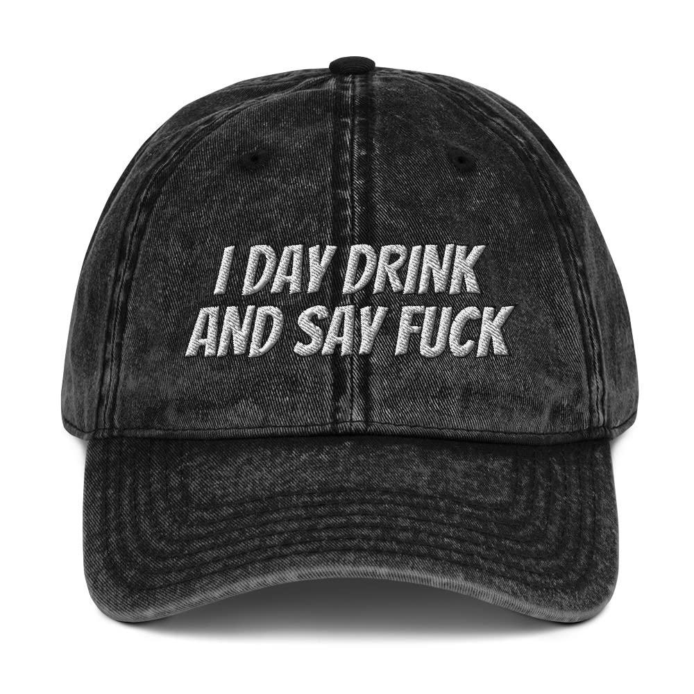 Funny Saying Hat for Men - Vintage Baseball Cap with 'I Day Drink and Say F' Amusing Design | Perfect for Parties, Gifts & Casual Wear