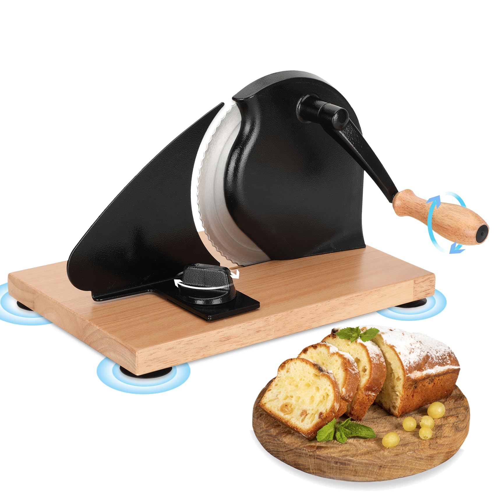 Adjustable Thickness Manual Bread Slicer with Hand Crank - Easy to Clean for Homemade Bread - Strong Suction Base for Stable Slicing - Perfect for Kitchens, Bakeries, and Home Baking Enthusiasts