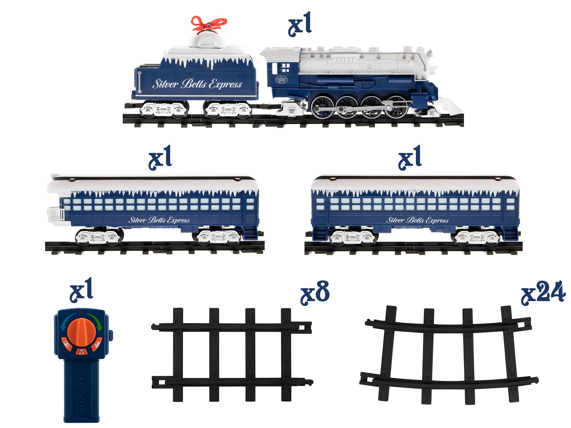 Lionel Battery-Powered Silver Bells Express Electric Train Set with Locomotive, 4 Train Cars, Oval Track & Remote Control - Realistic Train Sounds & LED Lights for Kids Ages 4+ | Christmas Decor, Holiday Display & Children's Educational Toy