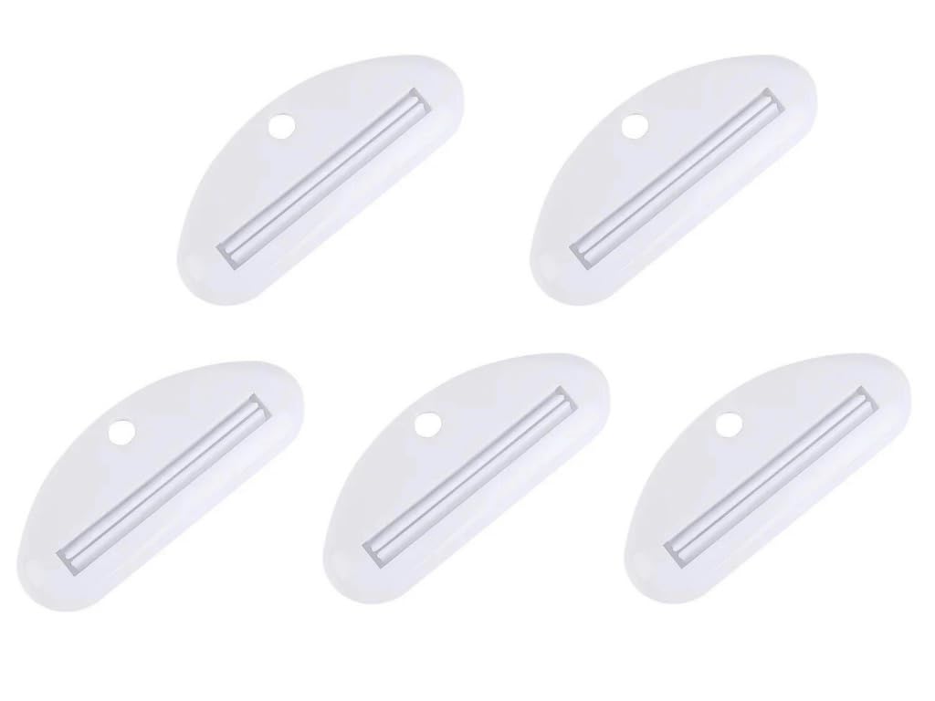 5Pcs White Plastic Toothpaste Tube Squeezer Dispenser - Toothpaste Saver Clip for Kids & Adults - Bathroom Organizer for Efficient Toothpaste Use - Perfect for Travel, Home & Daily Oral Care Routine