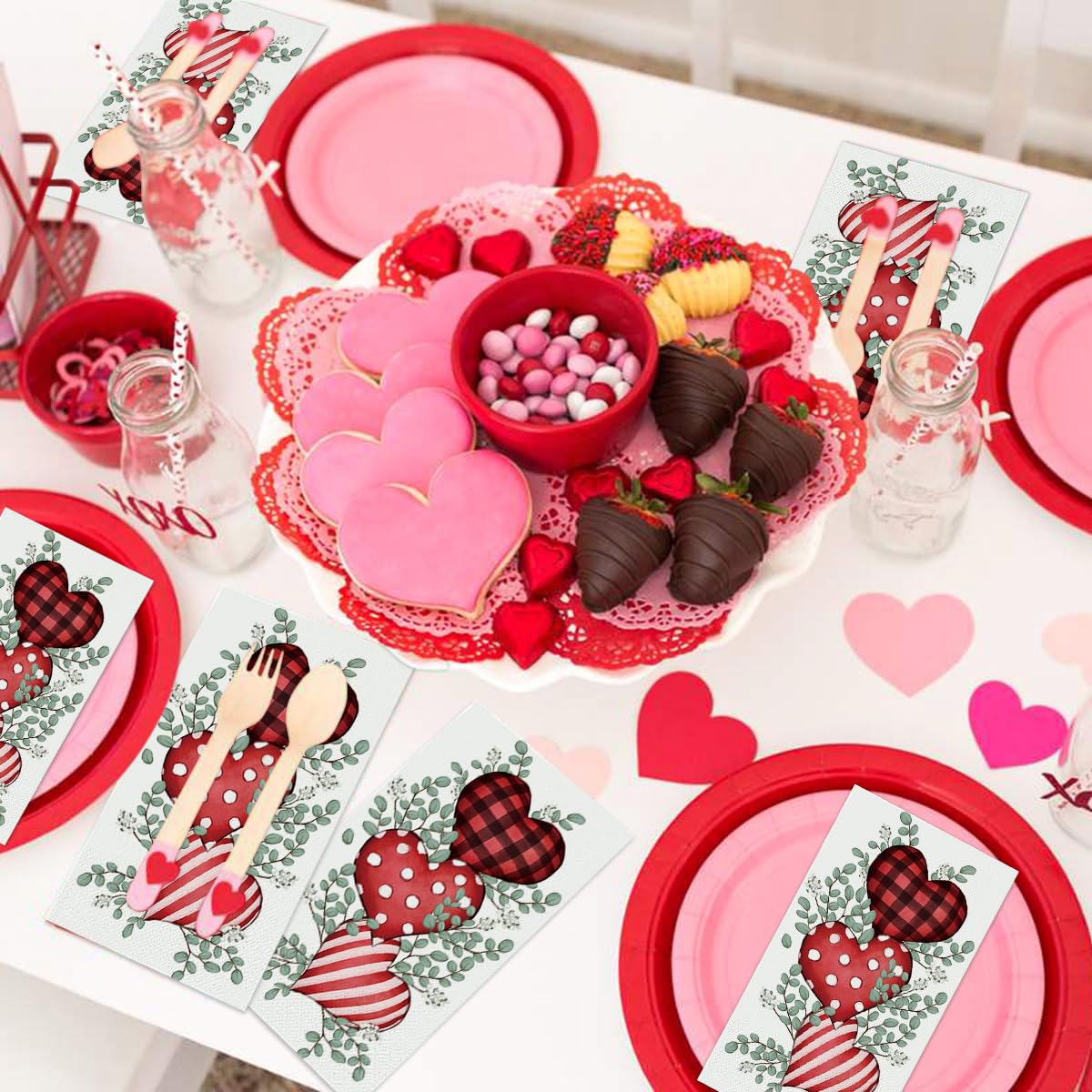 Horaldaily 50-Pack Valentine's Day Disposable Paper Napkins with Love Heart Designs - Decorative Guest Hand Towels for Party, Wedding, Dinner, Kitchen & Bathroom Use - Perfect for Romantic Date Nights & Special Occasions