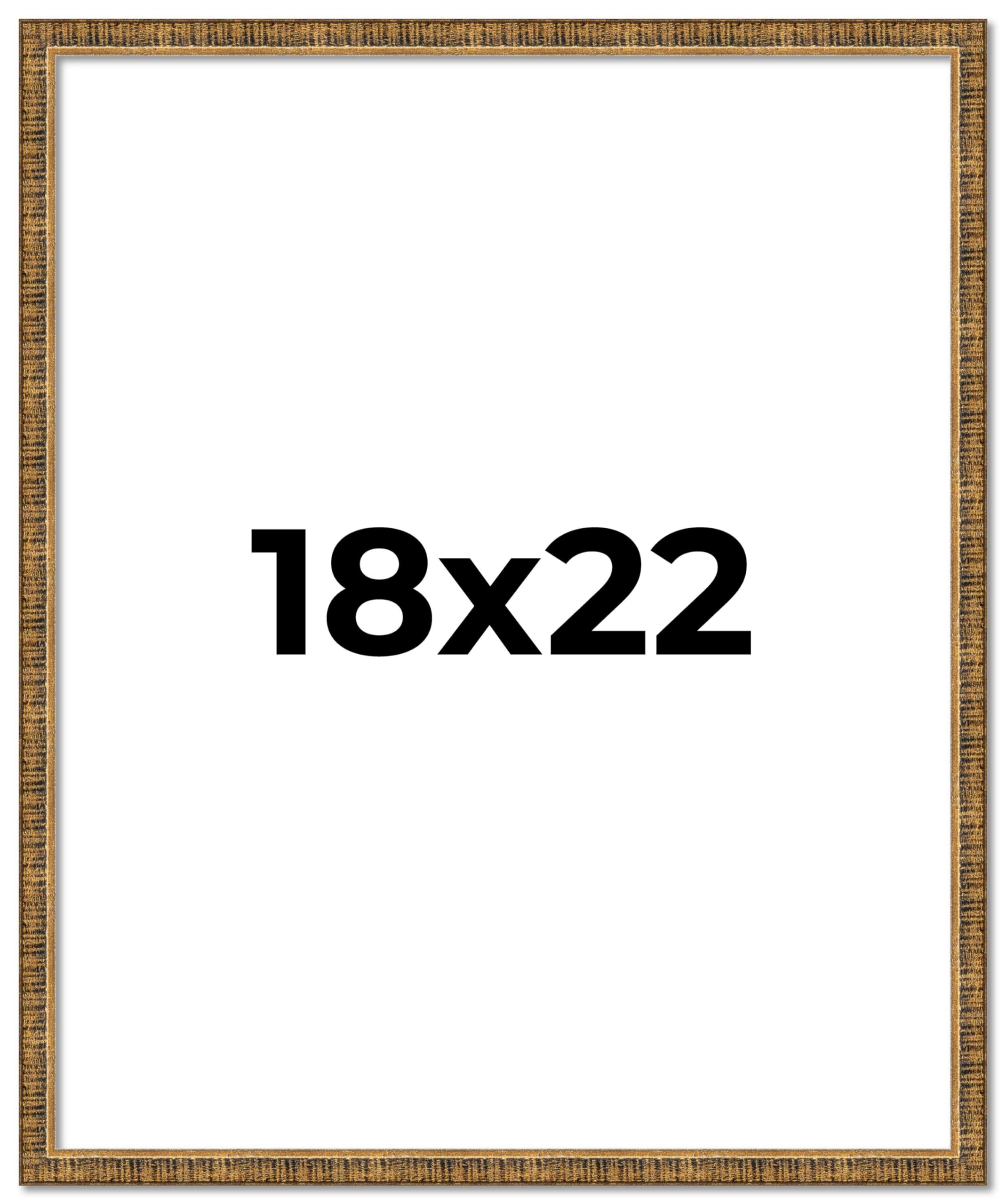 18x22 Gold Kingsley Distressed Solid Wood Picture Frame - 0.75 Inch Width, 0.5 Inch Depth - UV Acrylic Protection, Foam Board Backing & Hanging Hardware Included - Perfect for Wall Decor, Family Photos & Art Display