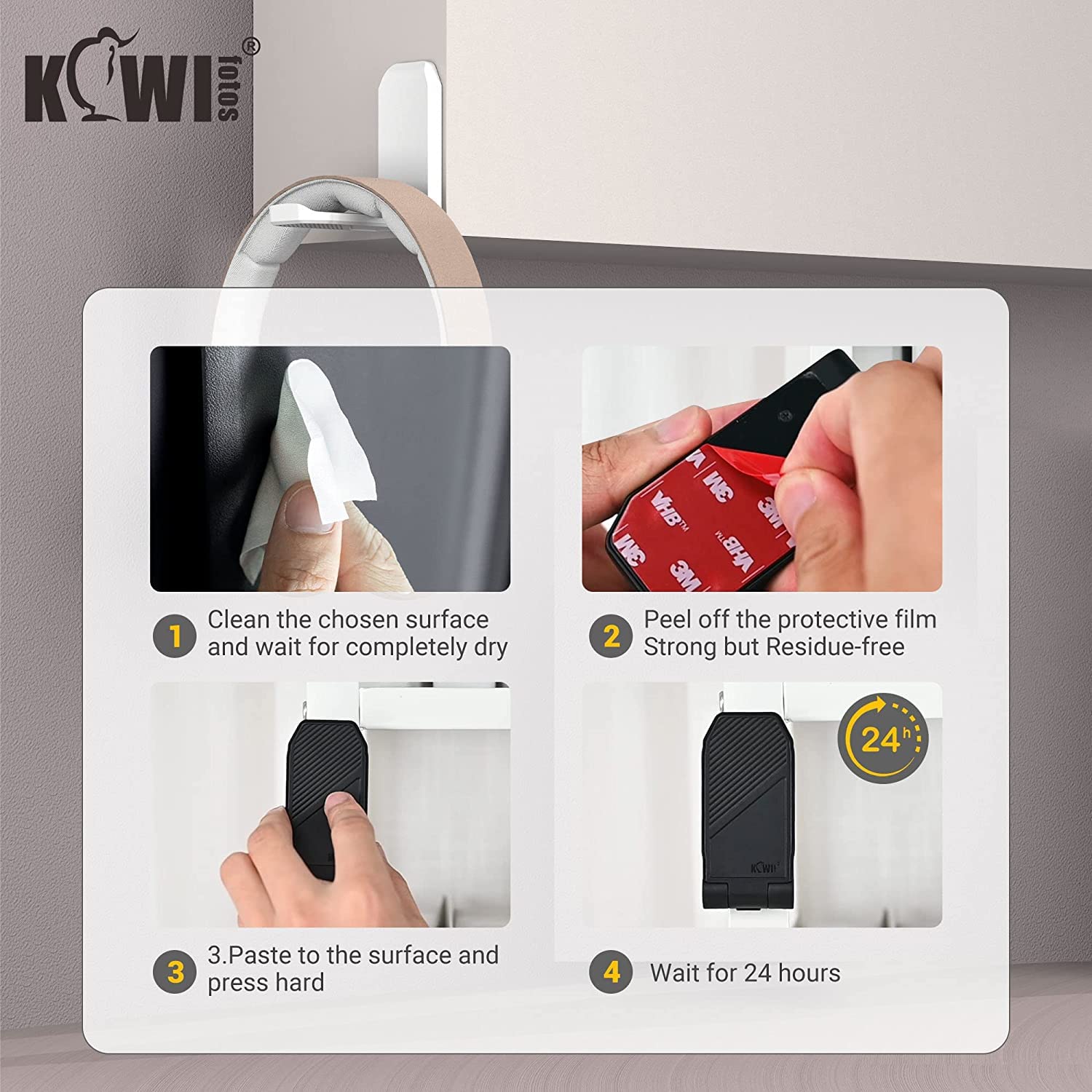 KIWIFOTOS Adhesive Desk Headphone Hanger - Foldable Under Desk Hook Mount for Gaming Headsets & PC Accessories - Wall Mountable Headset Holder Stand (White) - Perfect for Home Office, Gaming Setup & Workspace Organization