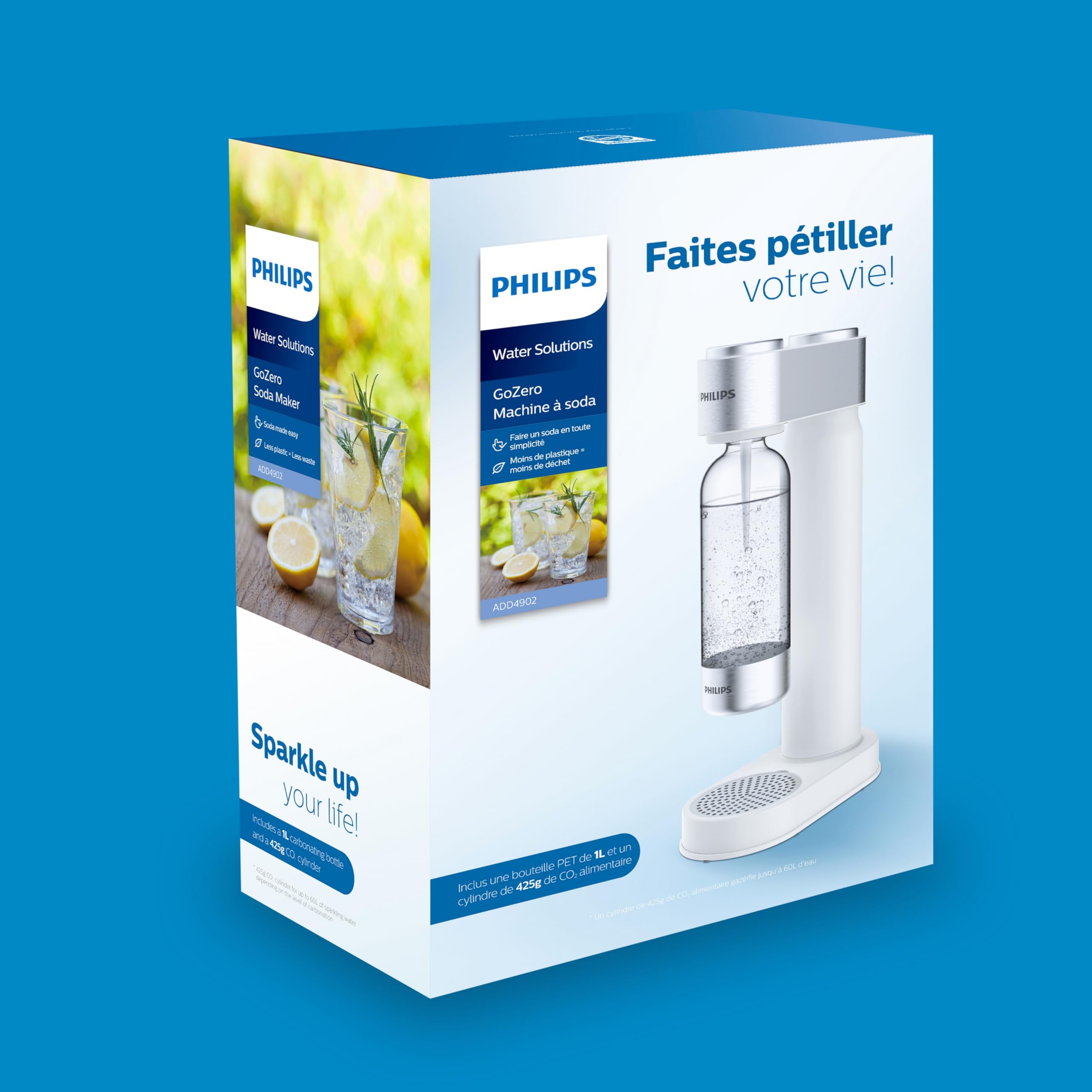 Philips GoZero ADD4902WH/10 Machine à Soda Sans BPA 1L Blanc - Idéal pour Maison, Bureau et Fêtes