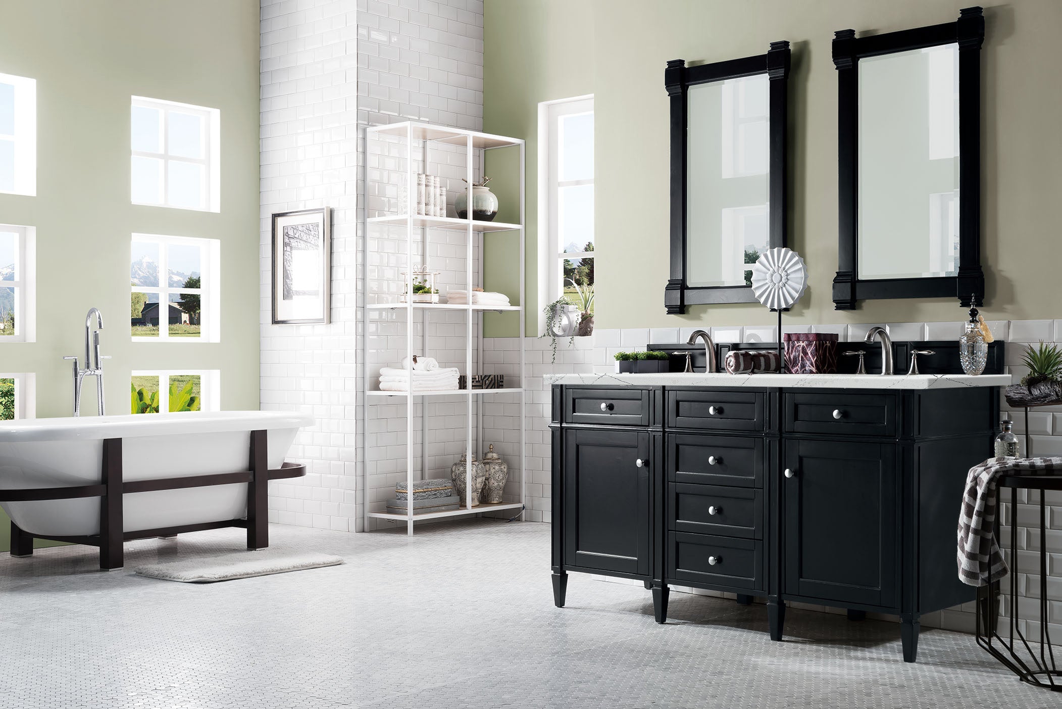 Brittany 60-Inch Black Onyx Double Bathroom Vanity with 3CM Ethereal Noctis Quartz Countertop - Modern Luxury Vanity for Master Bathroom & Guest Bath Remodel