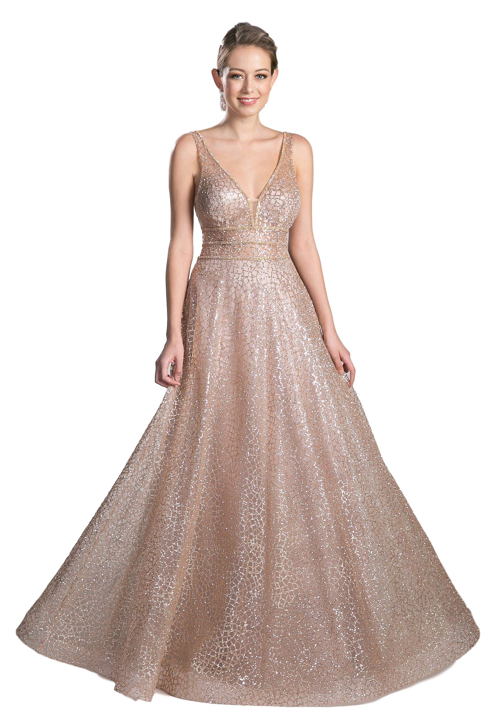 Elegant Meier Women's Glitter Tulle Double V-Neck A-Line Prom Formal Gown for Homecoming, Evening Party & Special Occasions