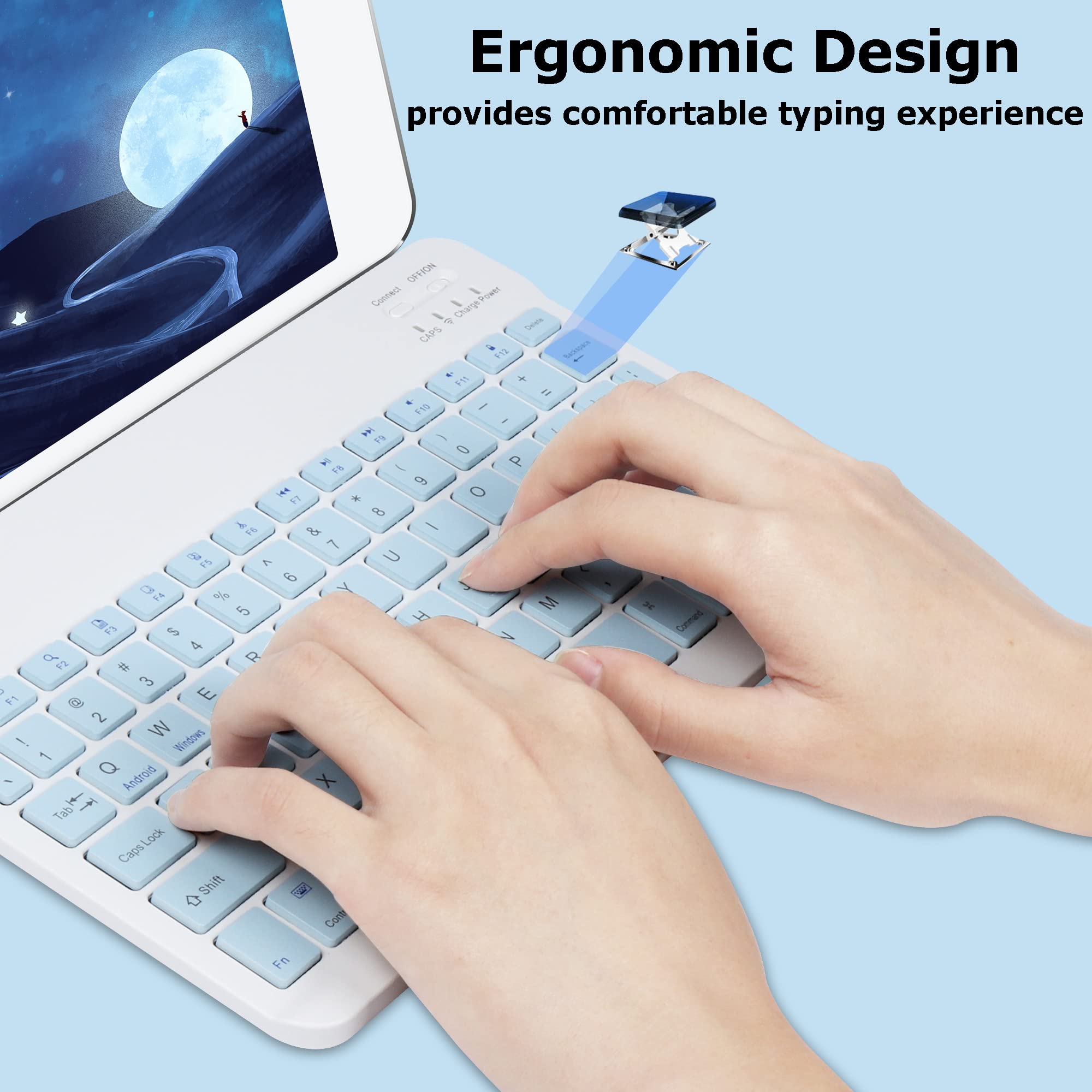 Bluetooth Wireless Keyboard and Mouse Combo - Ultra-Slim Ergonomic Rechargeable Set for iPad, iPhone, Samsung Tablet, Android, PC, Mac (Blue) | Perfect for Office Work, Home Use & Travel