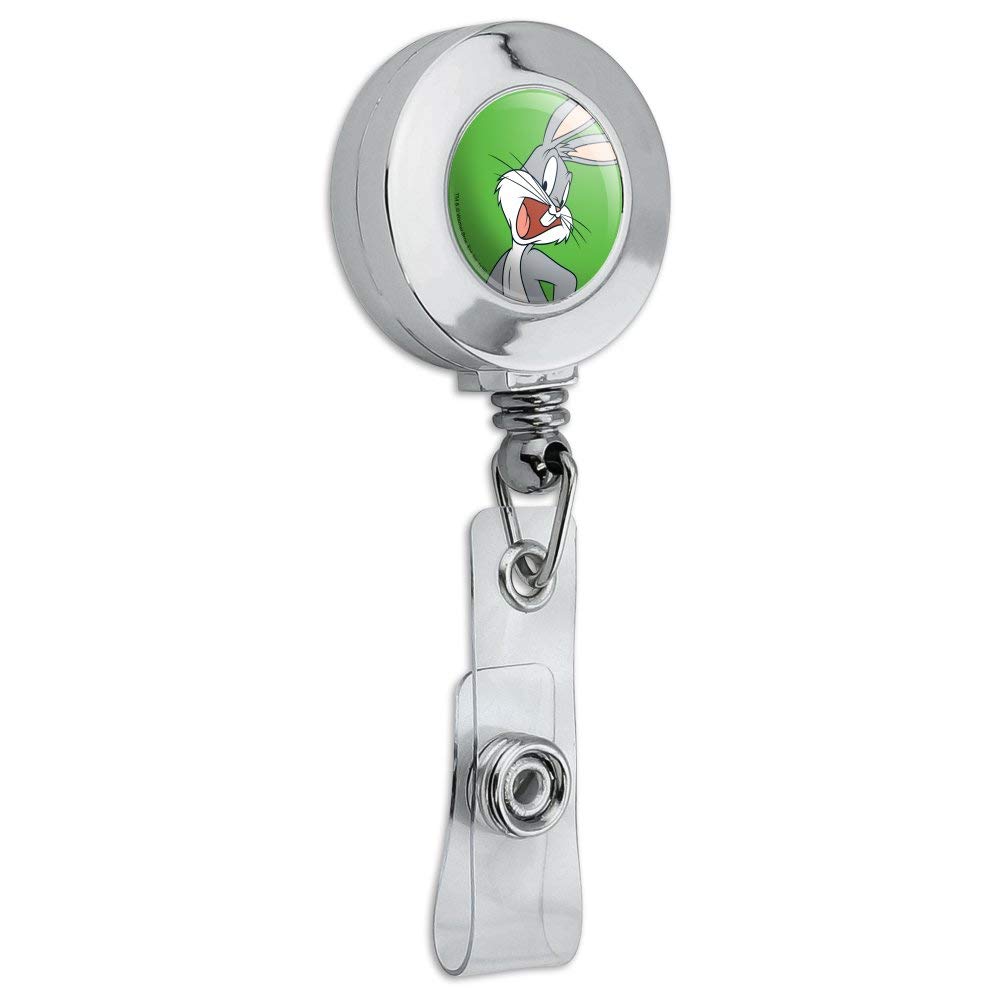 Looney Tunes Bugs Bunny Retractable ID Badge Reel - Chrome Metal Badge Holder Clip for Work, School, Hospital & Security Professionals