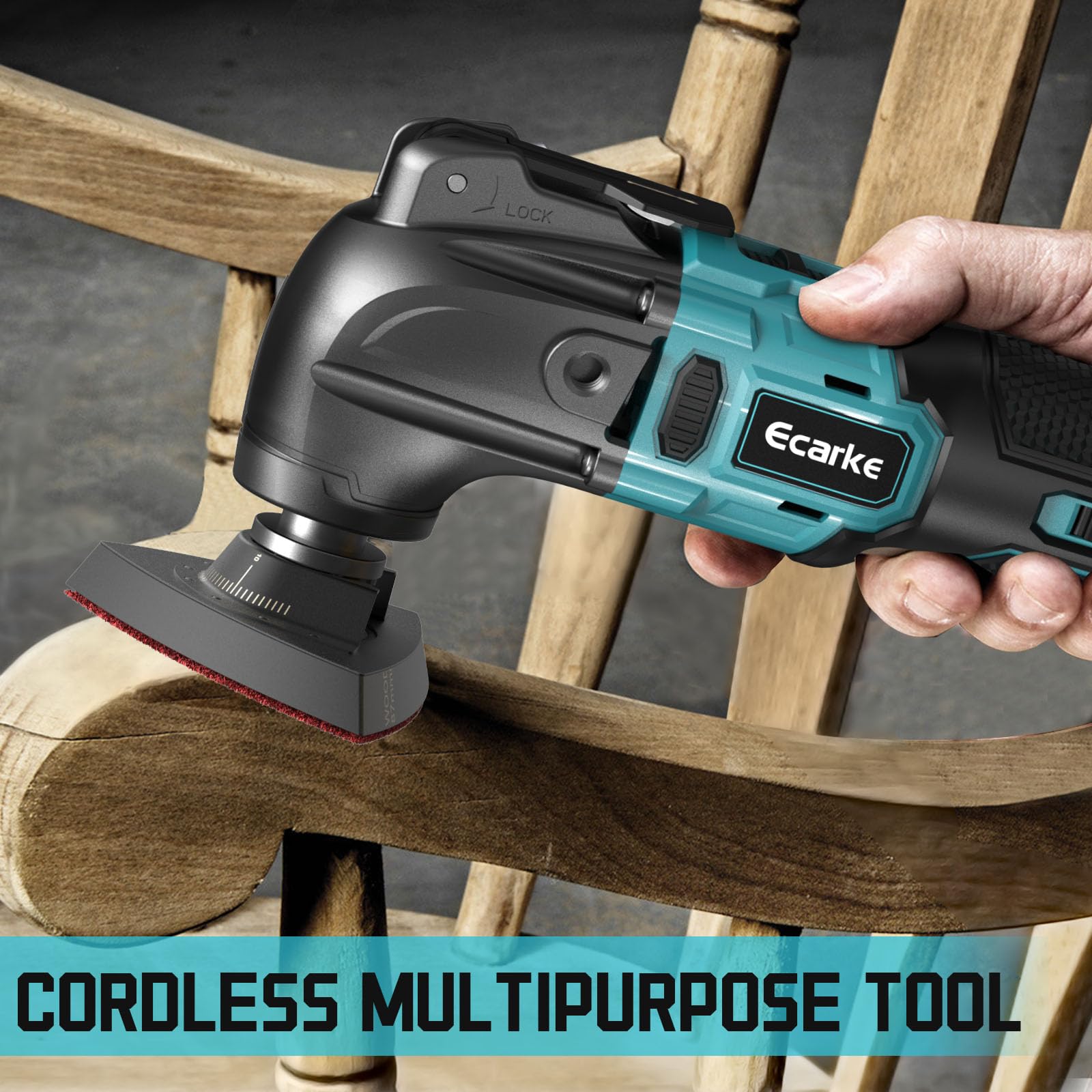 Ecarke 18V Li-Ion Brushless Multi-Function Power Tool for Makita Battery - 6 Adjustable Speed Oscillating Multi-Tool for Cutting, Scraping, Sanding with 23 Accessories (Battery Not Included) - Perfect for DIY Projects, Home Renovation & Woodworking